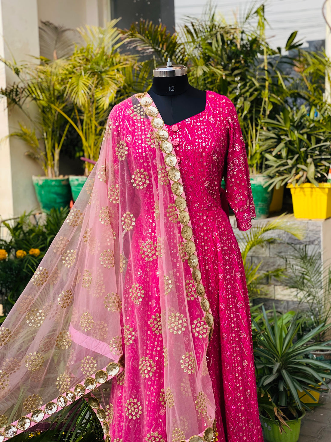 Hot Pink Chikankari Anarkali