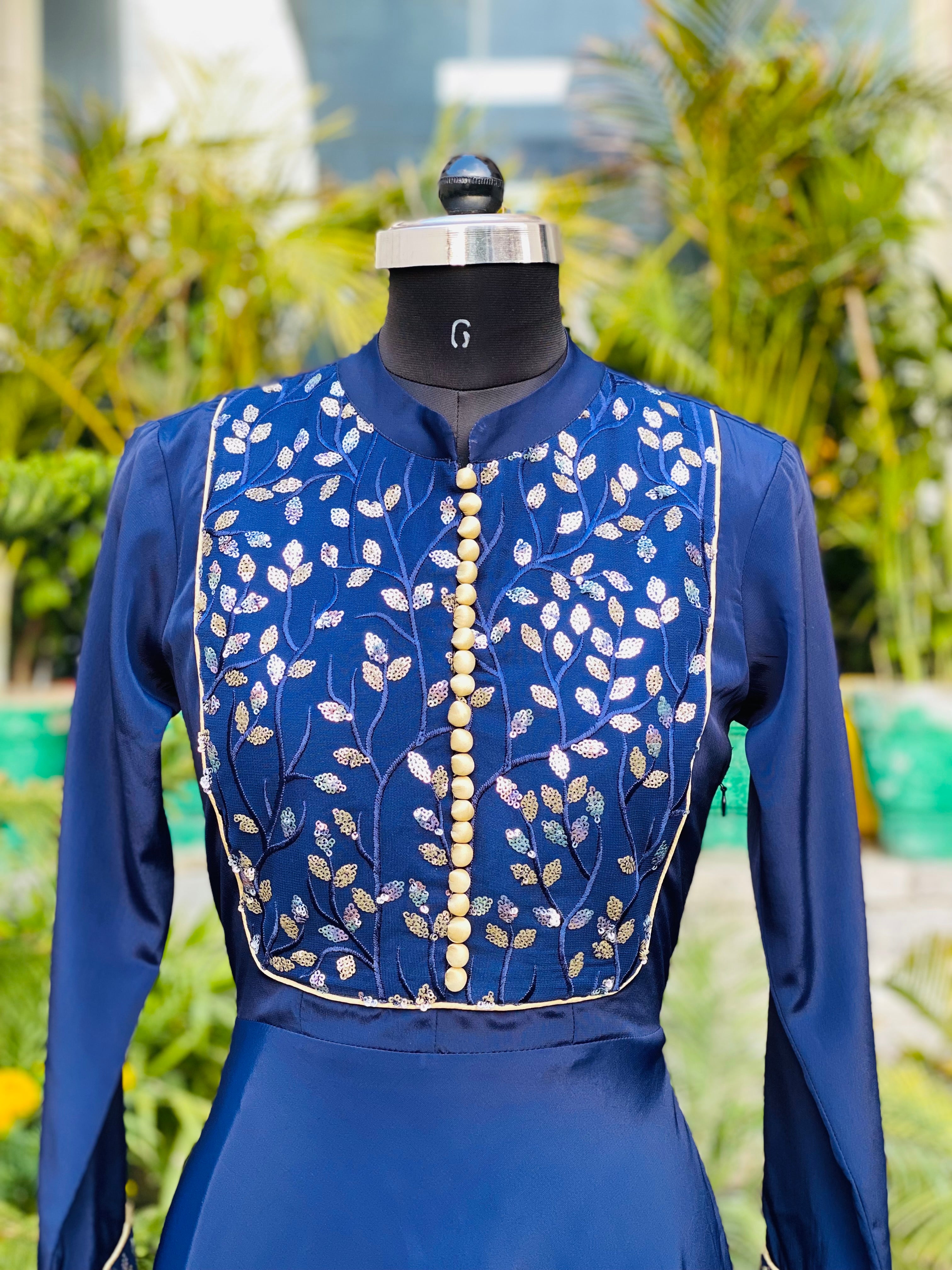 Navy Blue Embroidered Anarkali