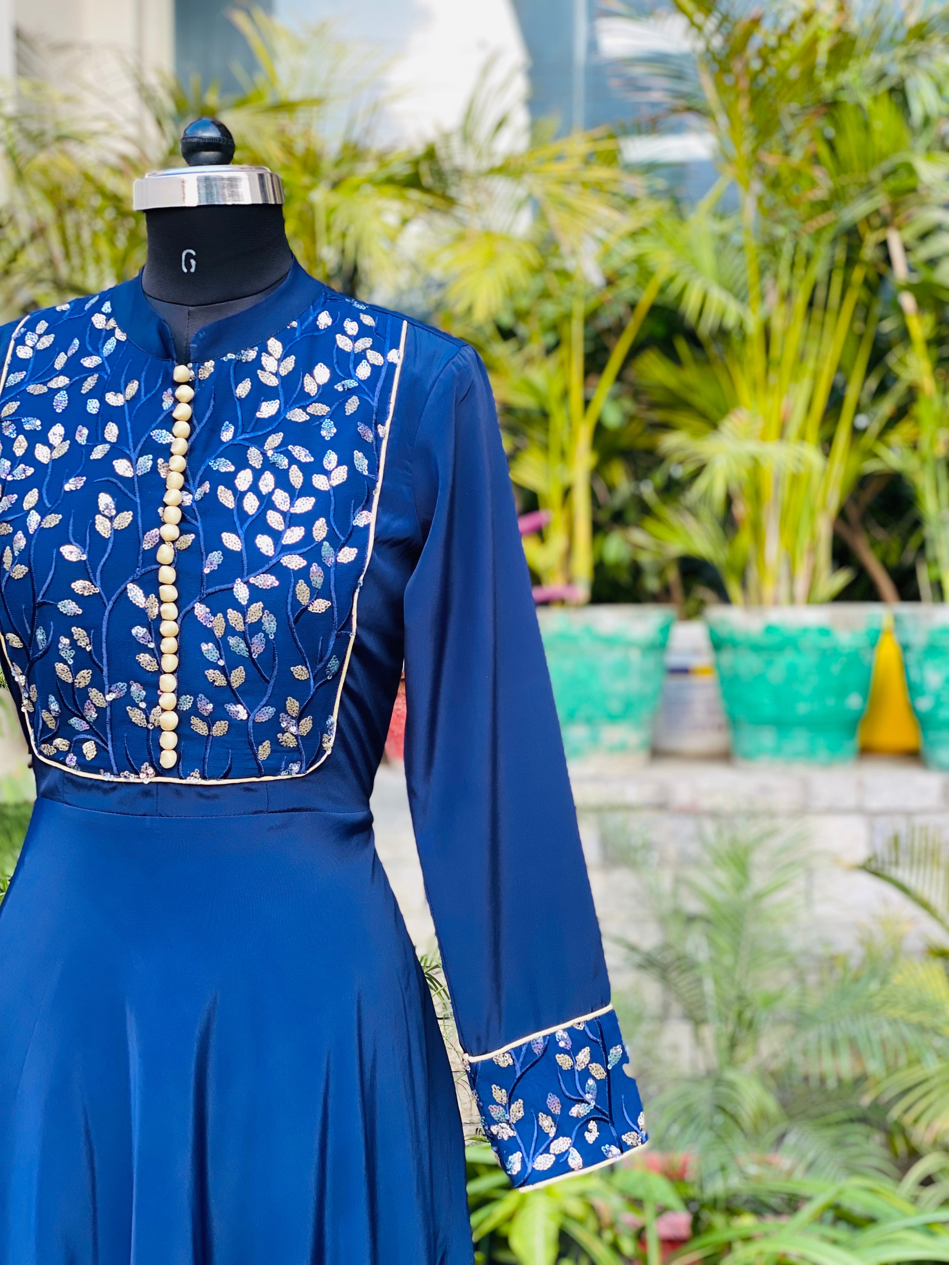Navy Blue Embroidered Anarkali