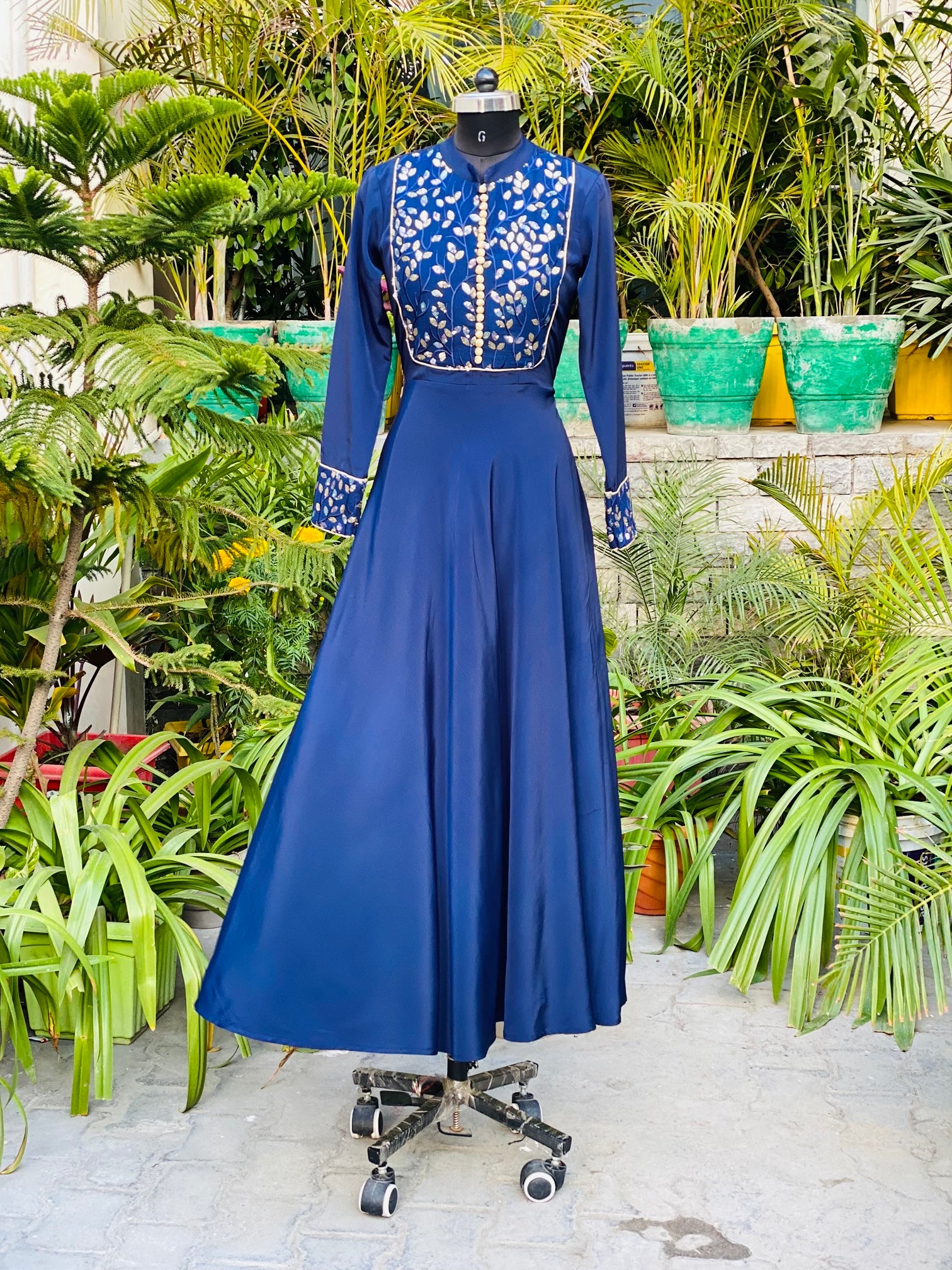 Navy Blue Embroidered Anarkali