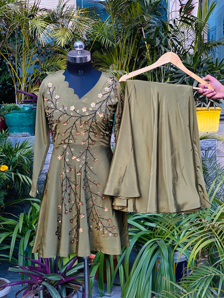 Olive Embroidered Garara Suit