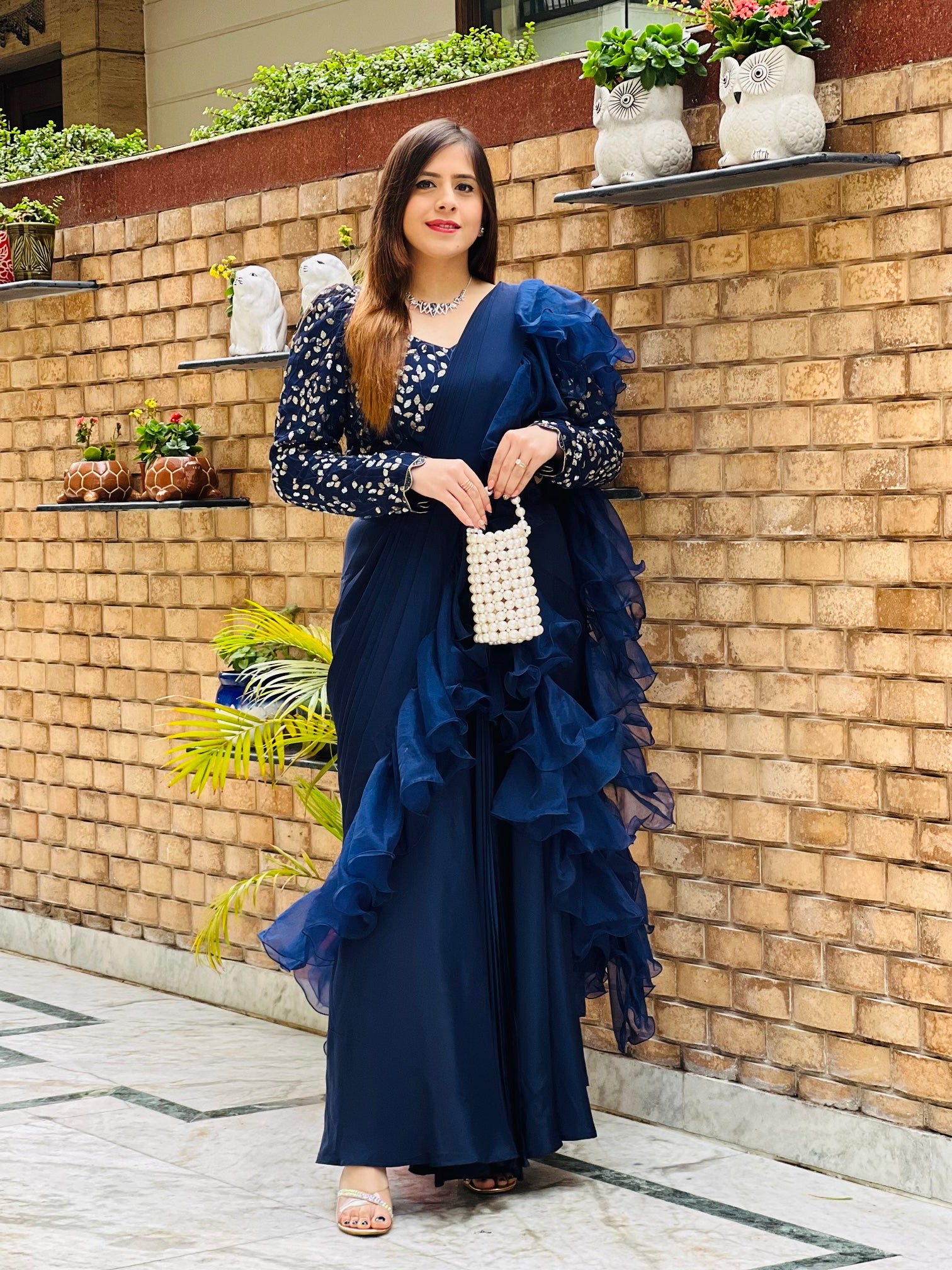 Navy Blue Ruffle Saree