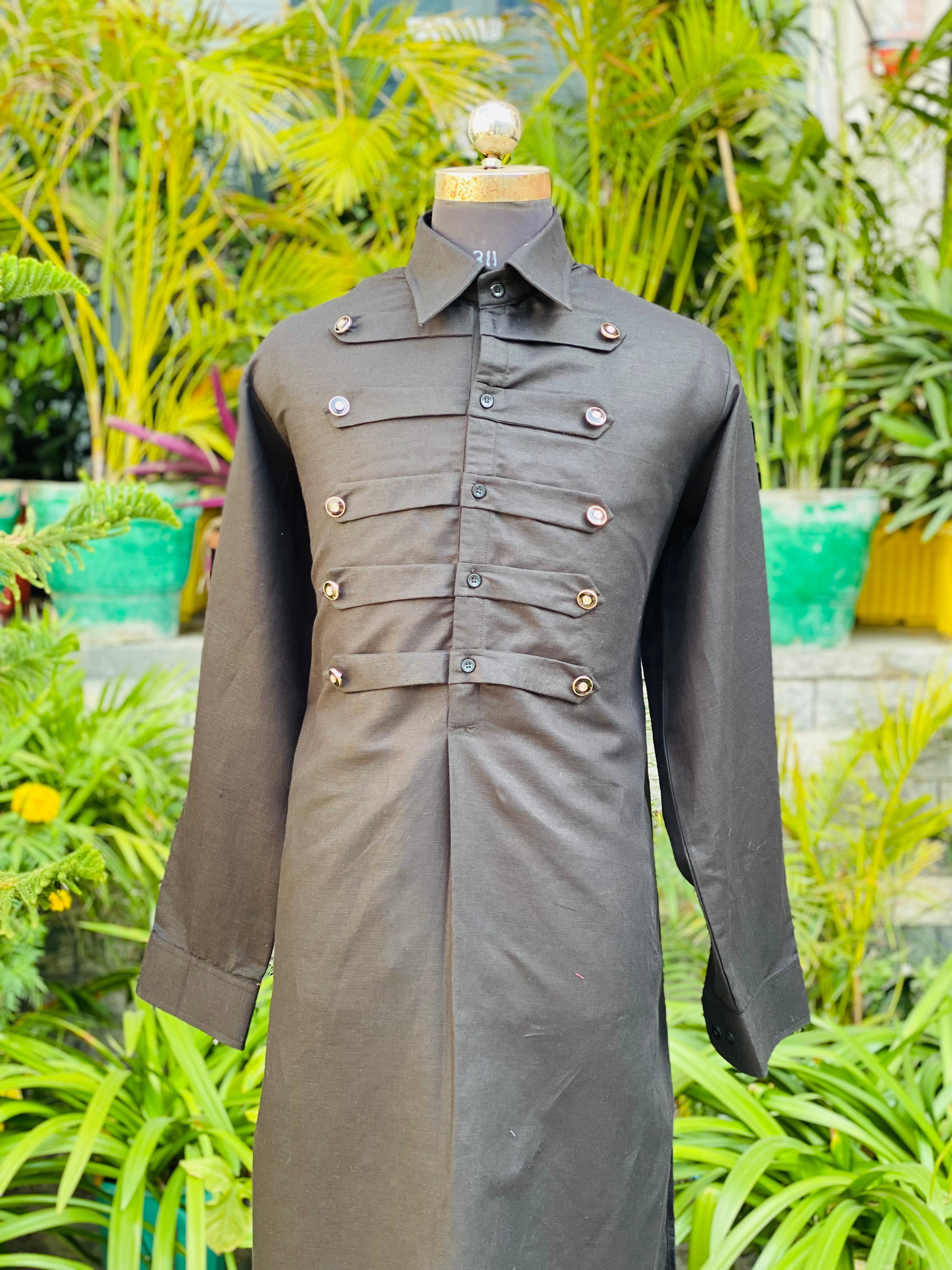 Menswear Black Pathani Kurta & Salwar