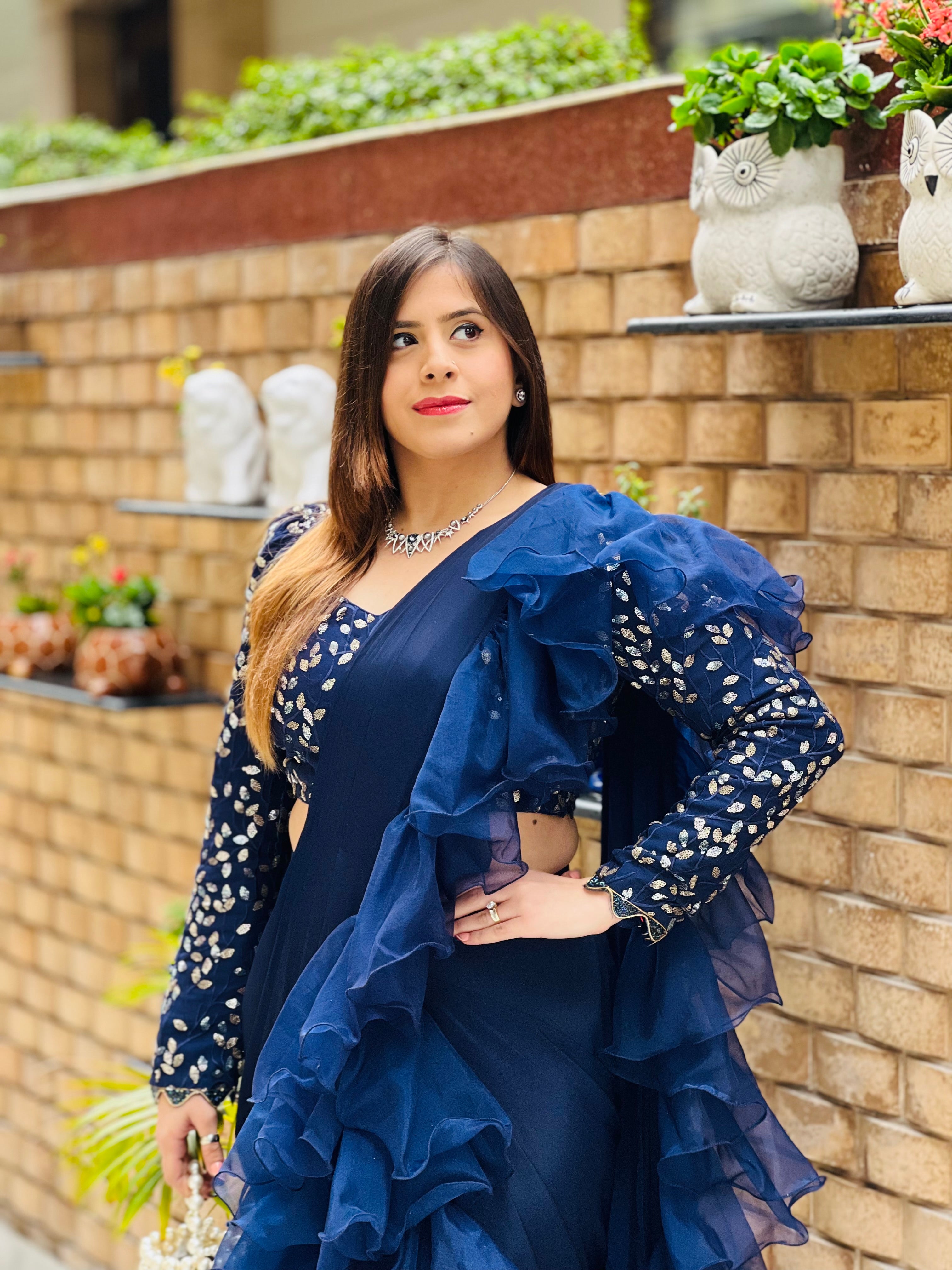 Navy Blue Ruffle Saree
