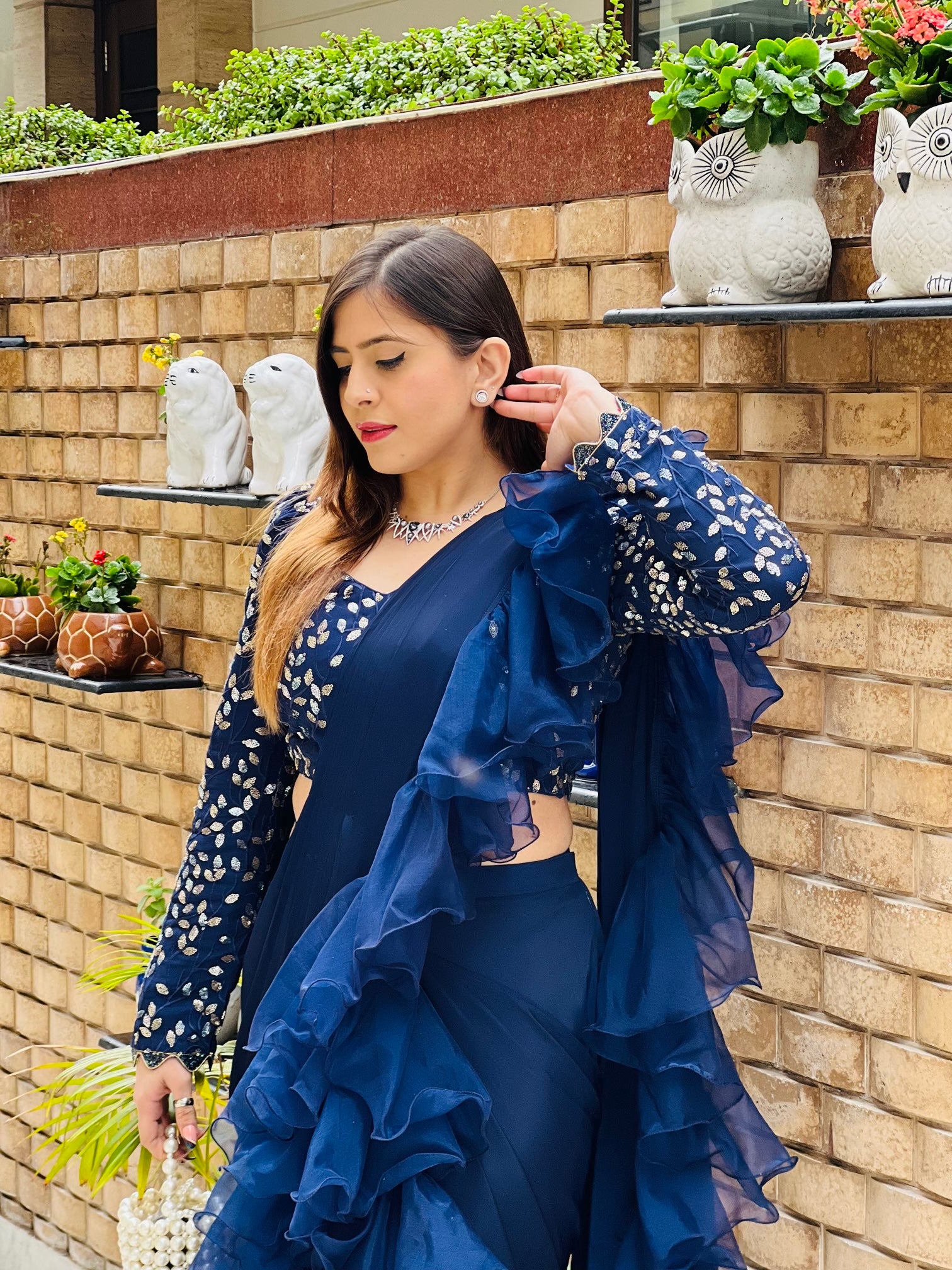 Navy Blue Ruffle Saree