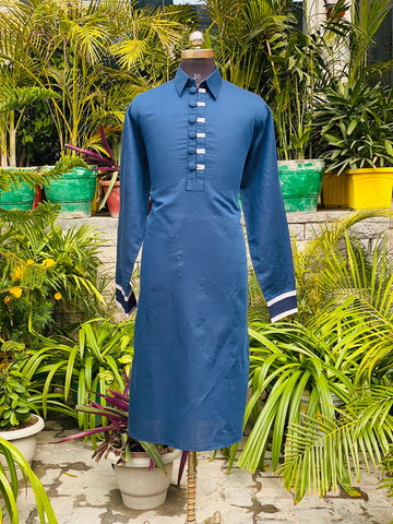 Menswear Blue Kurta With White Pants