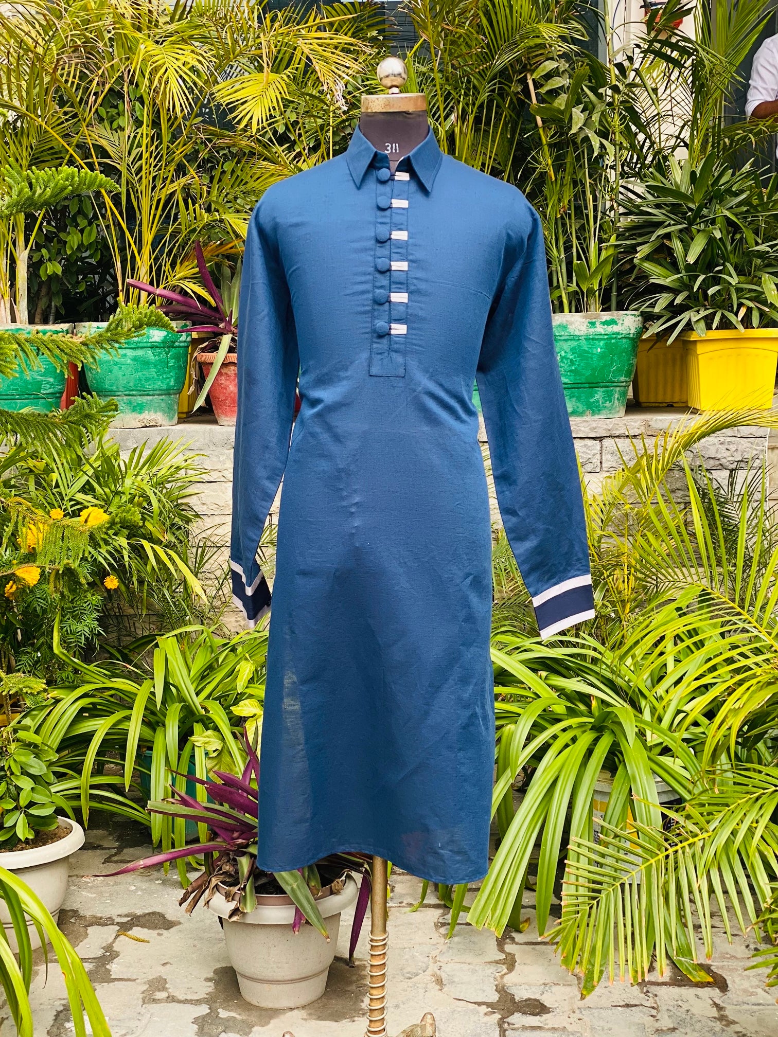 Menswear Blue Kurta With White Pants