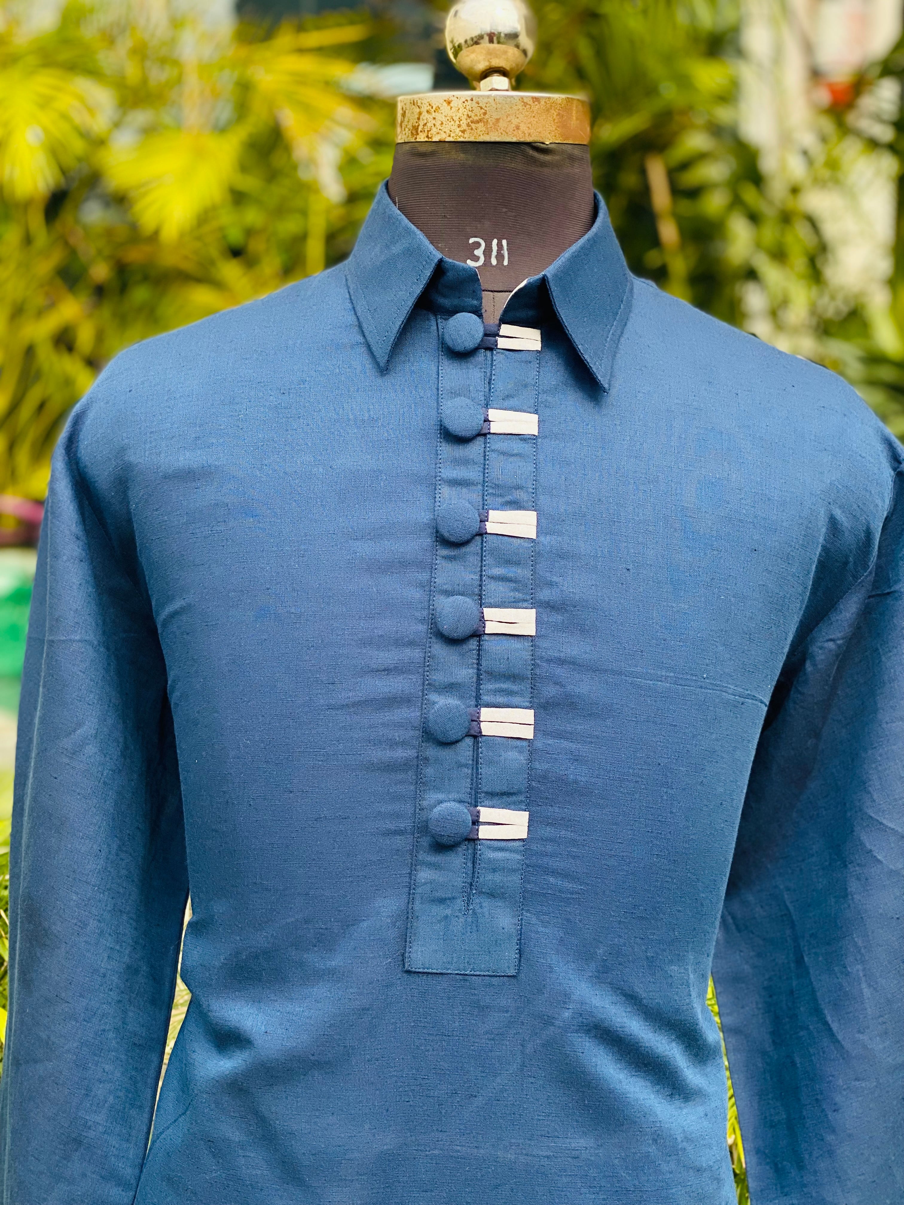 Menswear Blue Kurta With White Pants