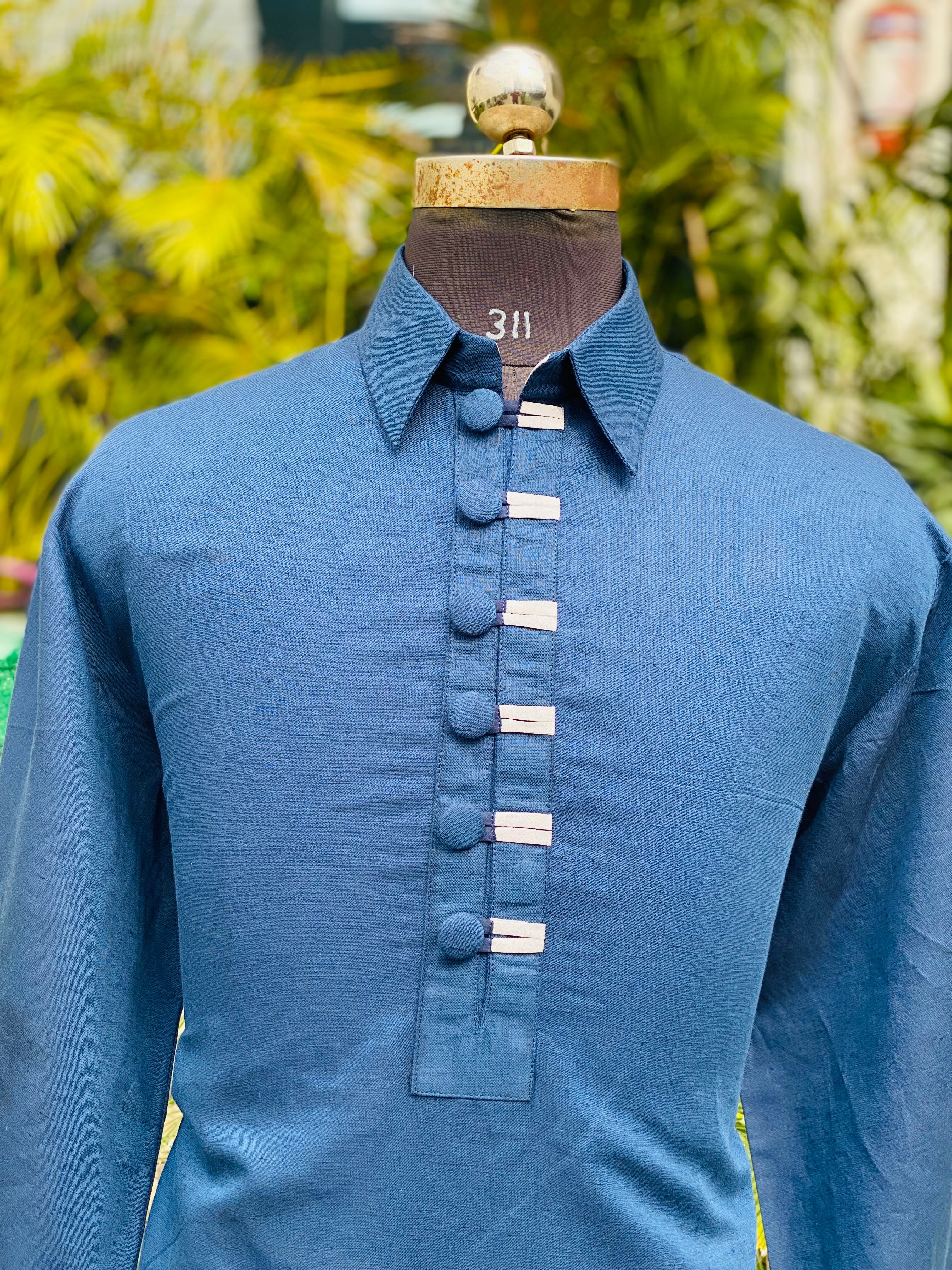 Menswear Blue Kurta With White Pants