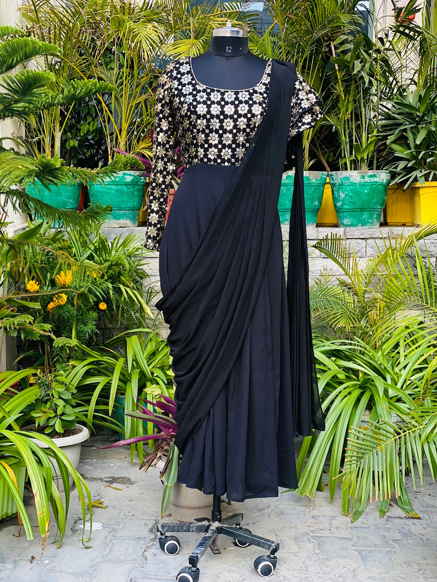 Buy Juniper Women's Georgette Saree Style Dress (Black, X-Small) at  Amazon.in