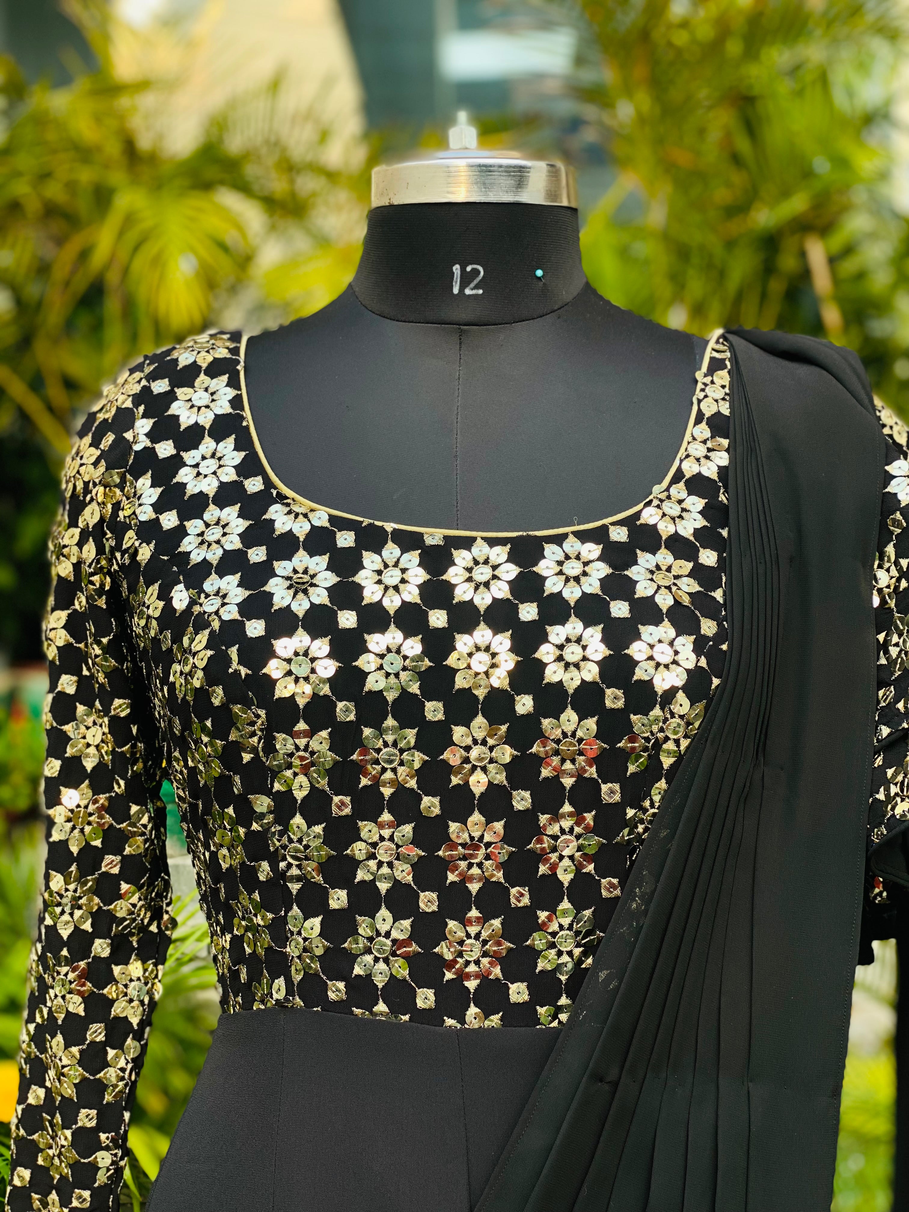 Black Drape Saree Gown