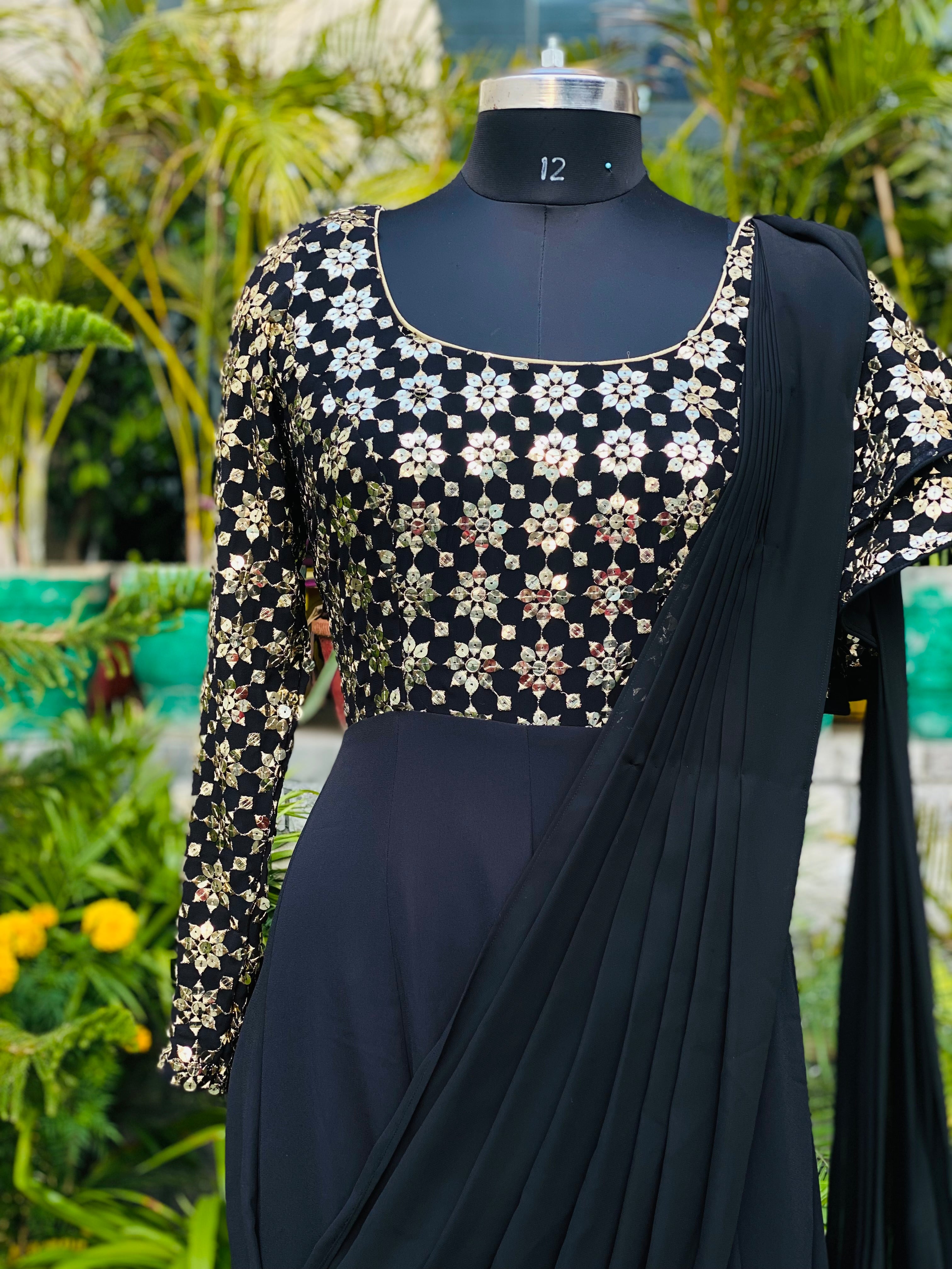 Black Drape Saree Gown
