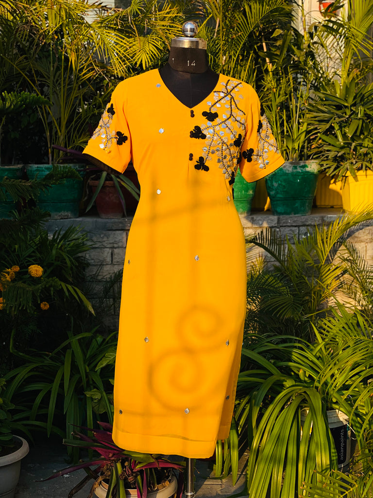 Yellow Embroidered Kurti