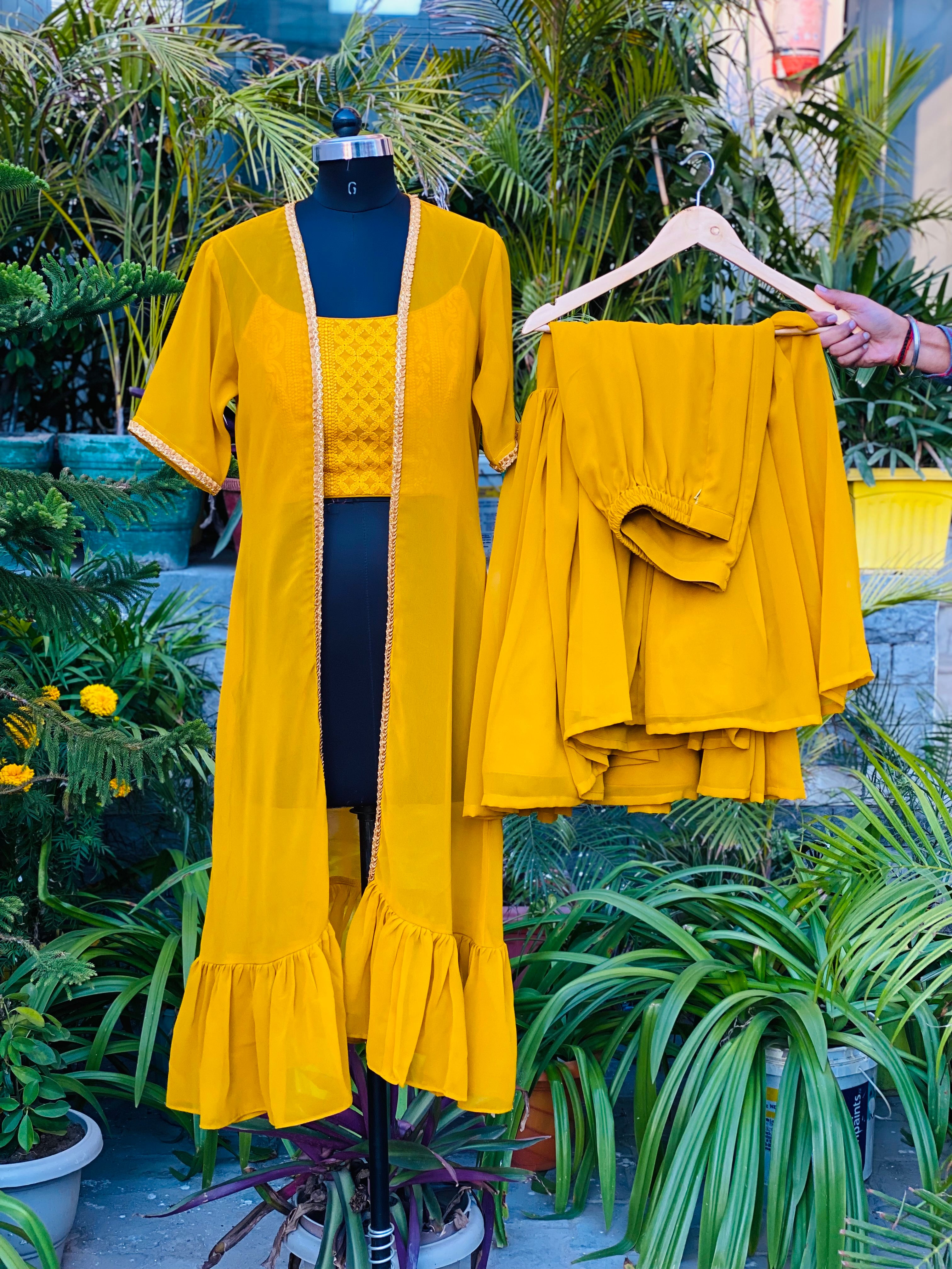 Mustard Garara Set With Shrug