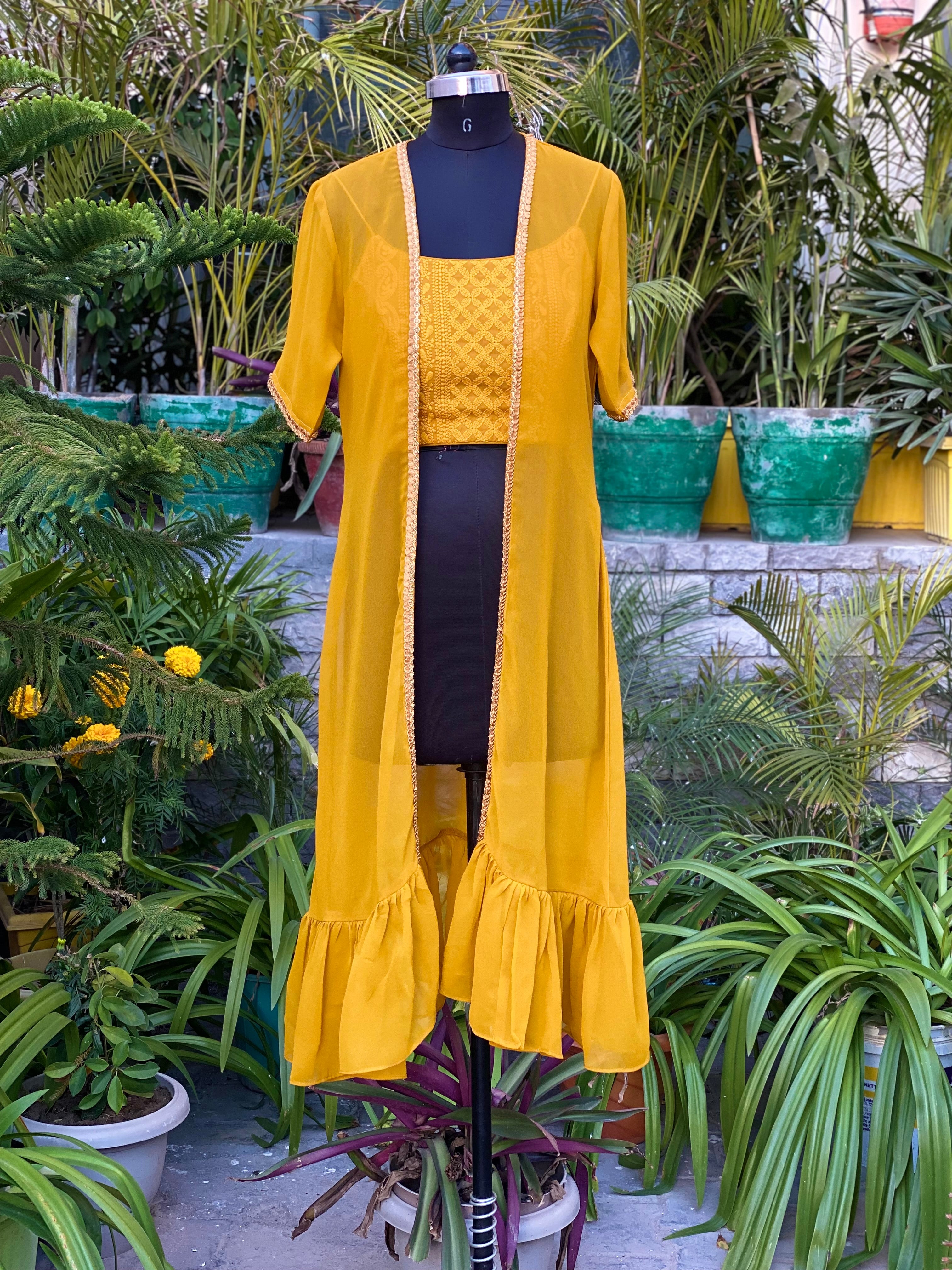 Mustard Garara Set With Shrug