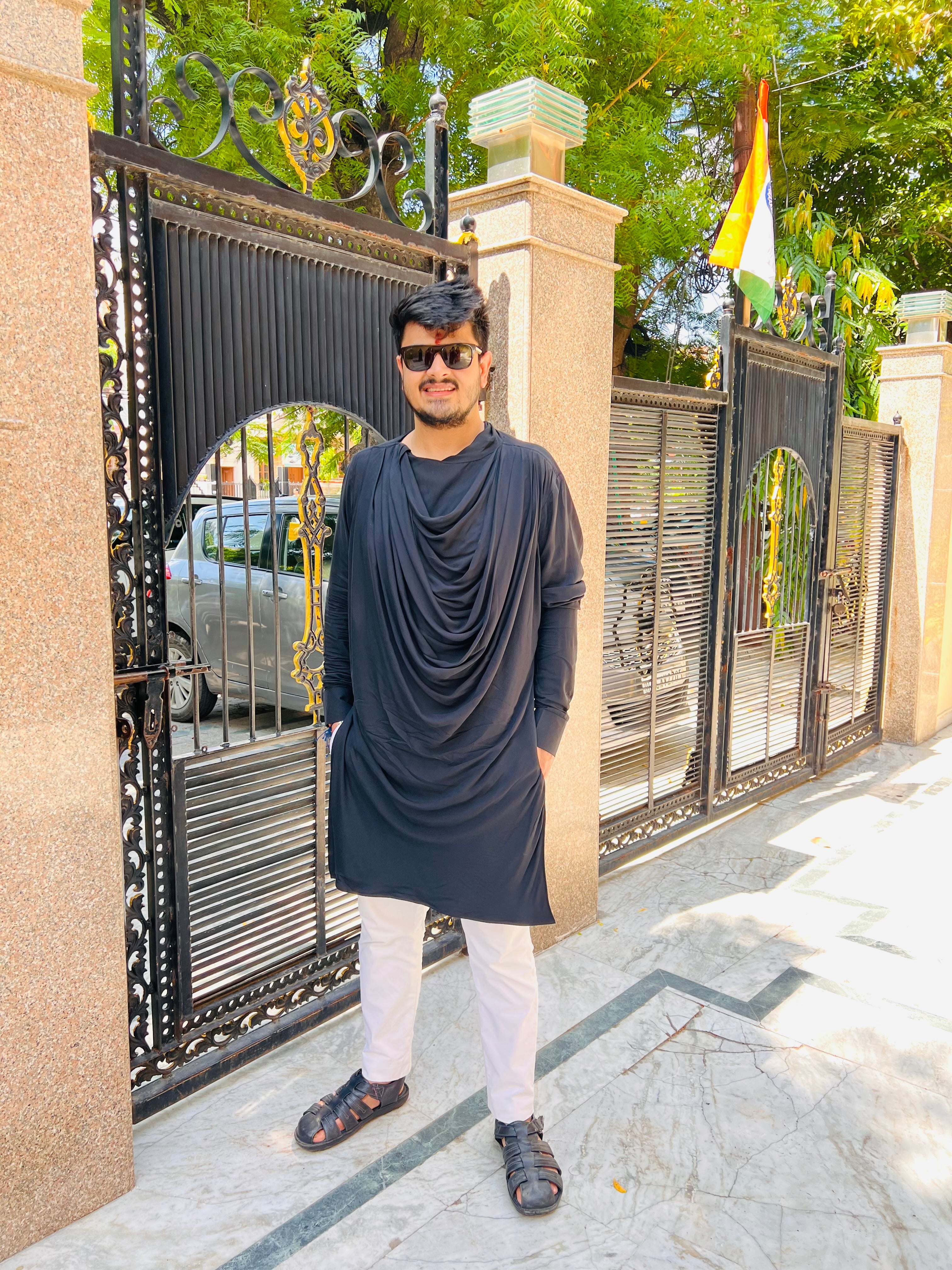 Menswear Black Drape Kurta