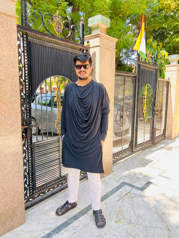 Menswear Black Drape Kurta