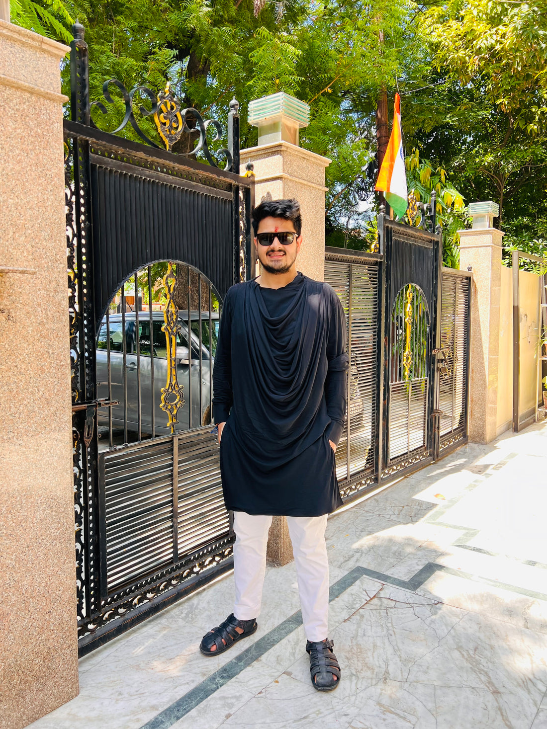 Menswear Black Drape Kurta