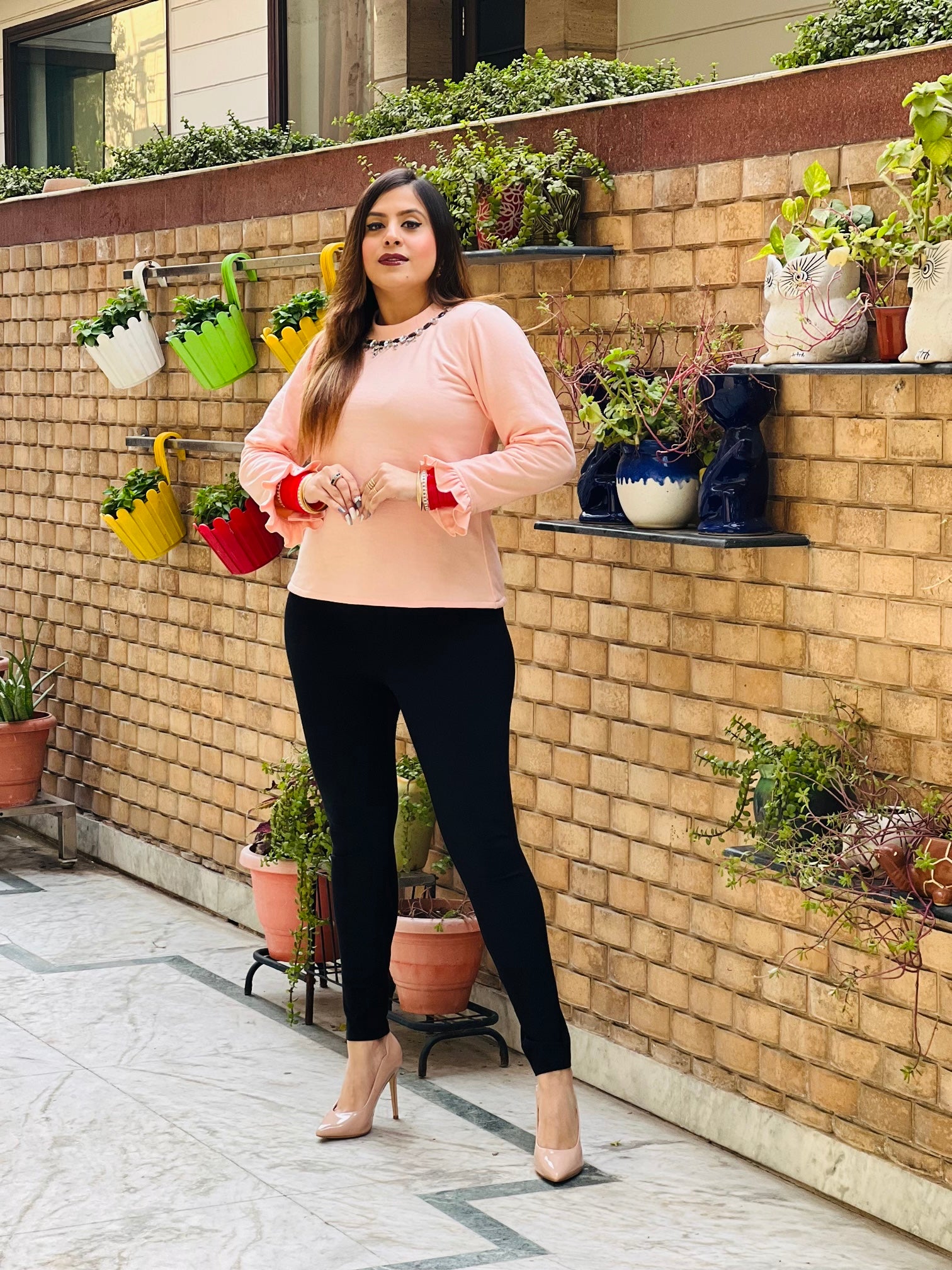 Peach Embroidered Top