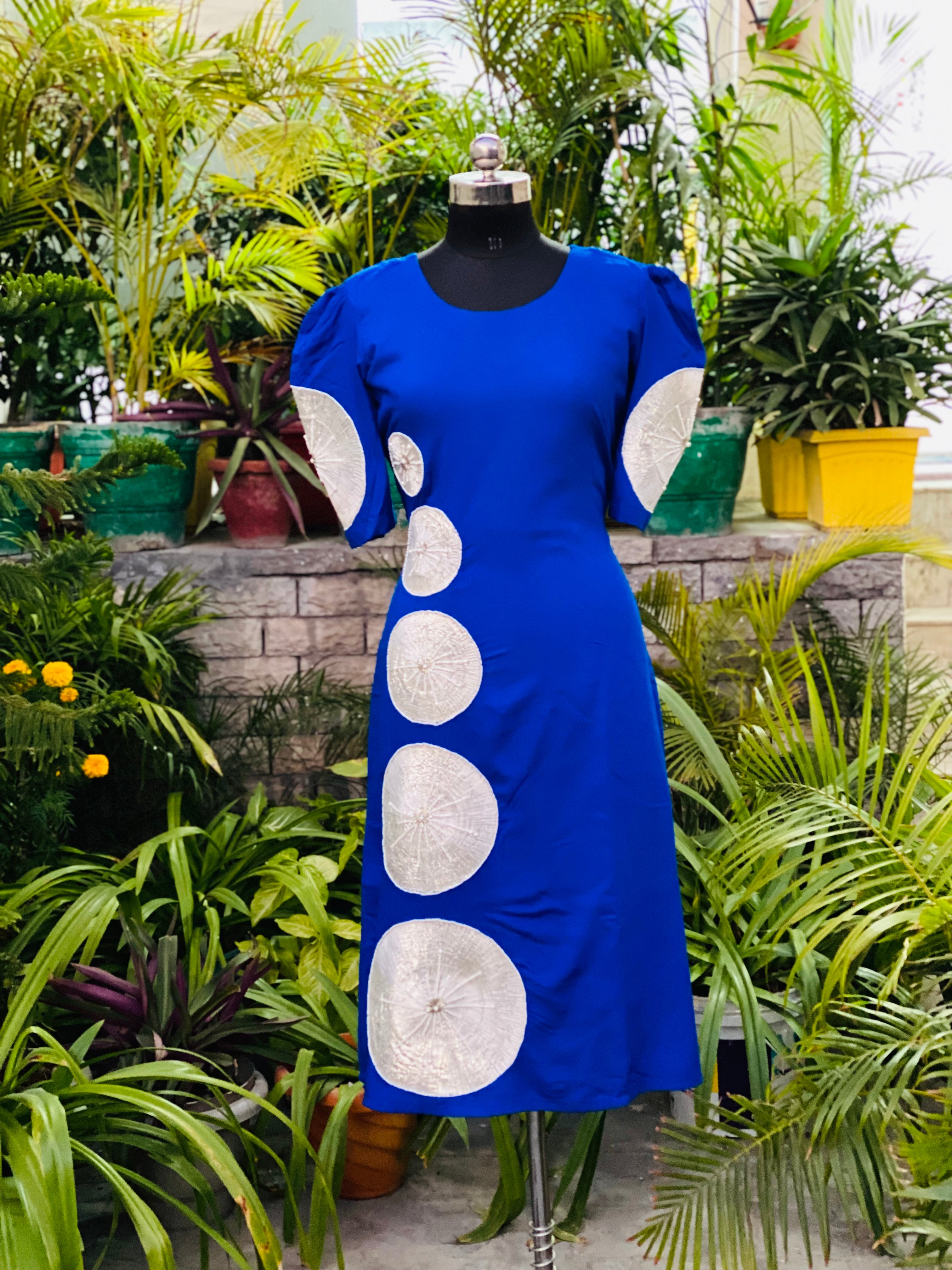 Blue Embroidered Rayon Cotton Suit with Palazzo