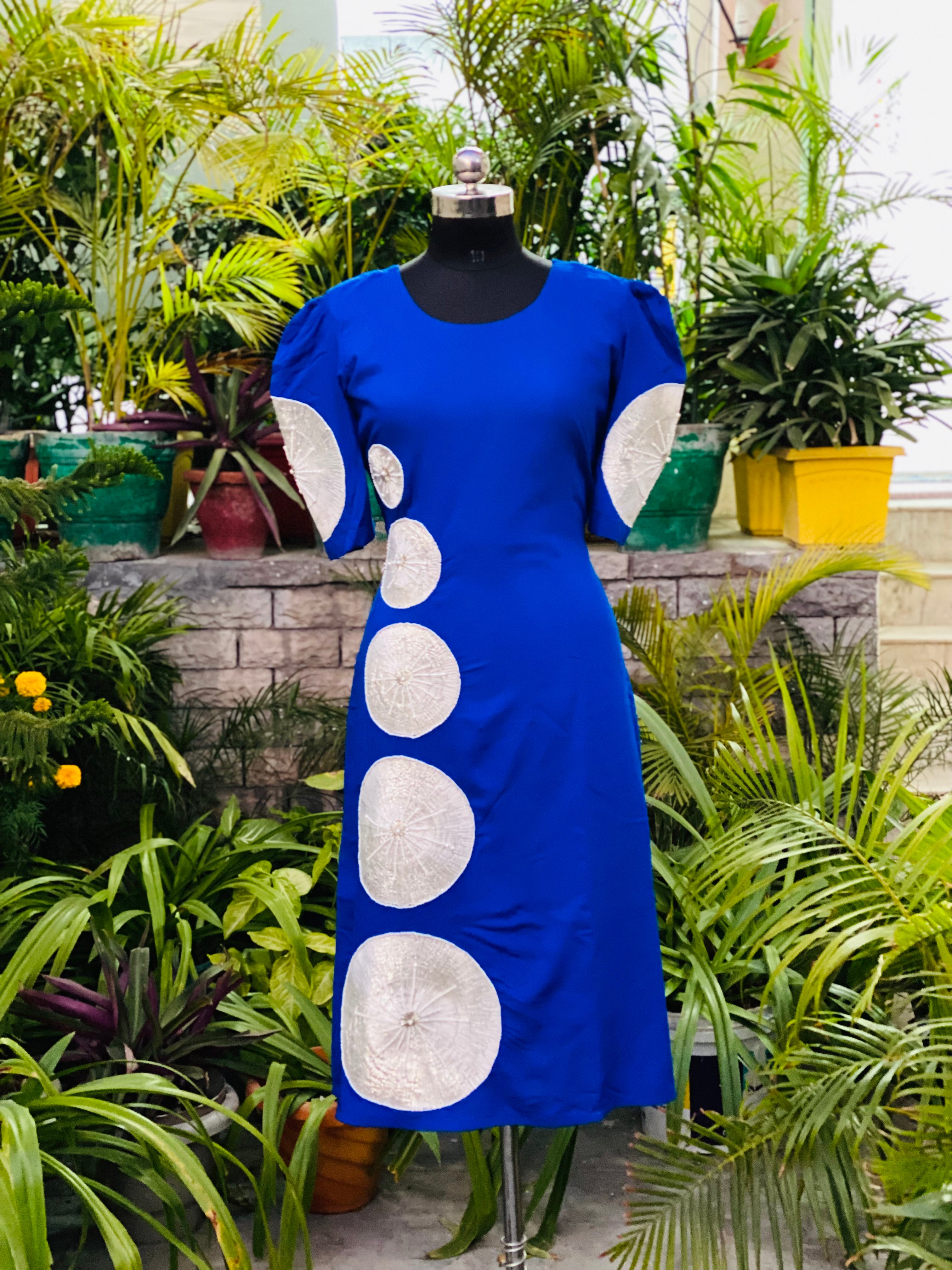 Blue Embroidered Rayon Cotton Suit with Palazzo