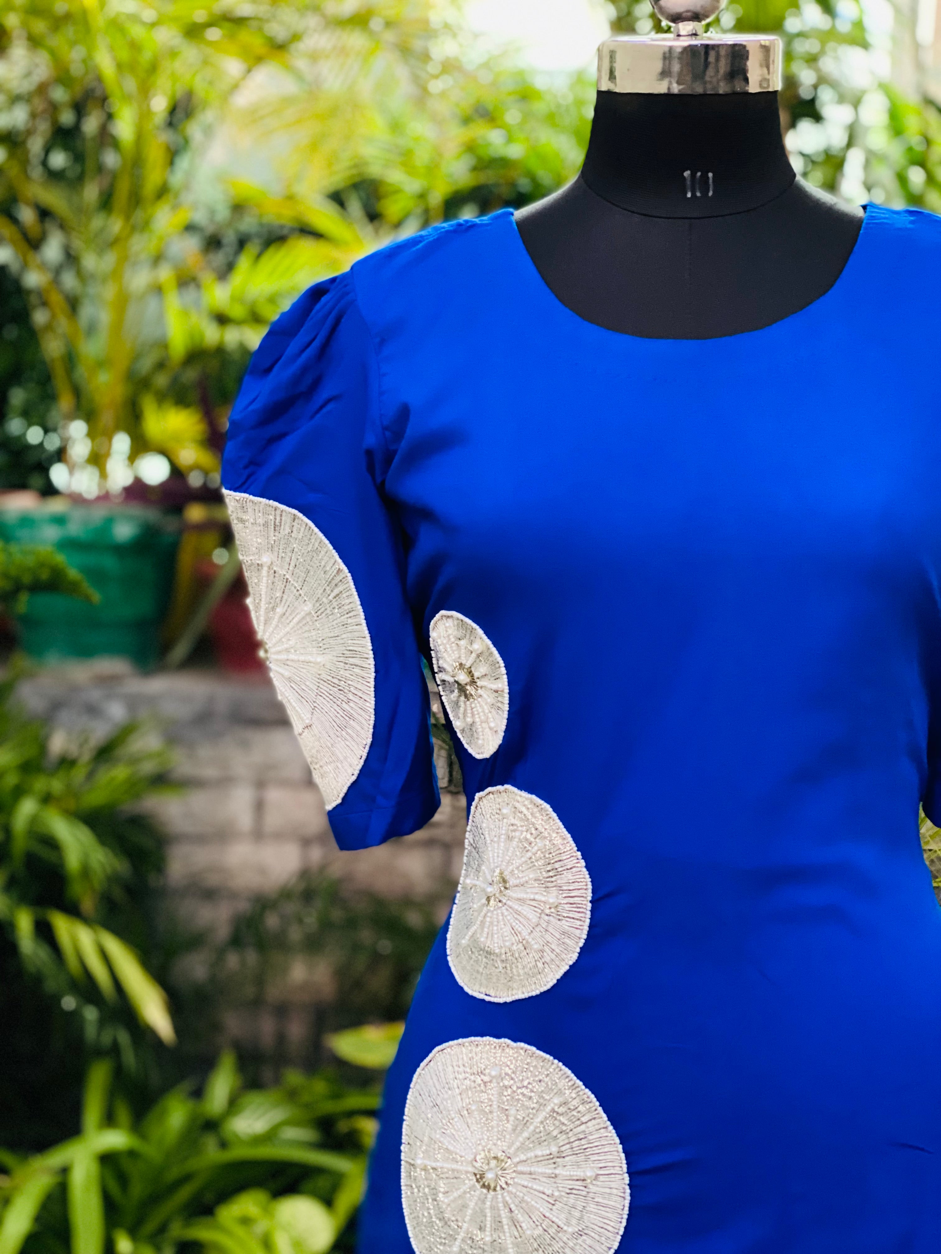 Blue Embroidered Rayon Cotton Suit with Palazzo