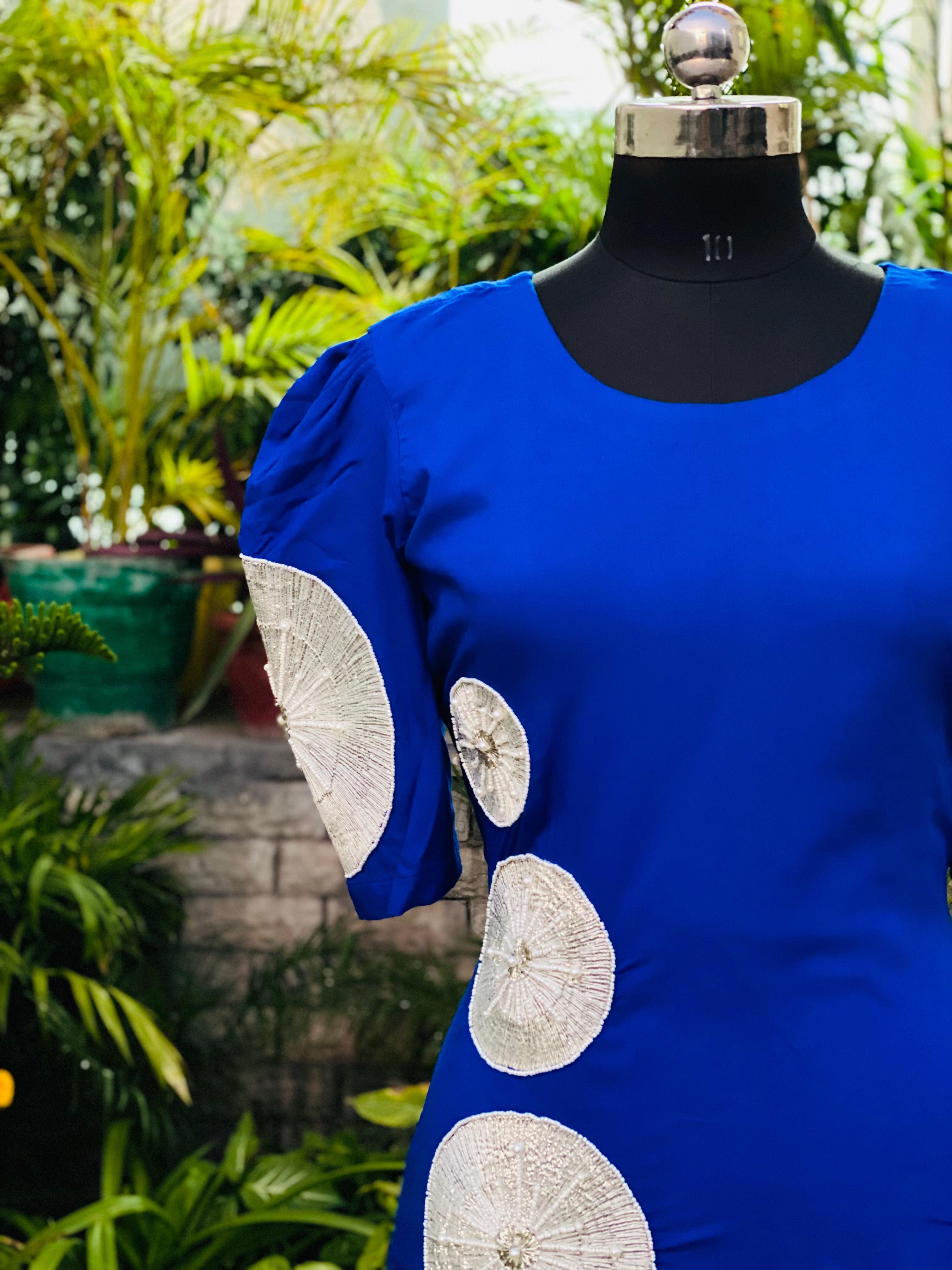 Blue Embroidered Rayon Cotton Suit with Palazzo