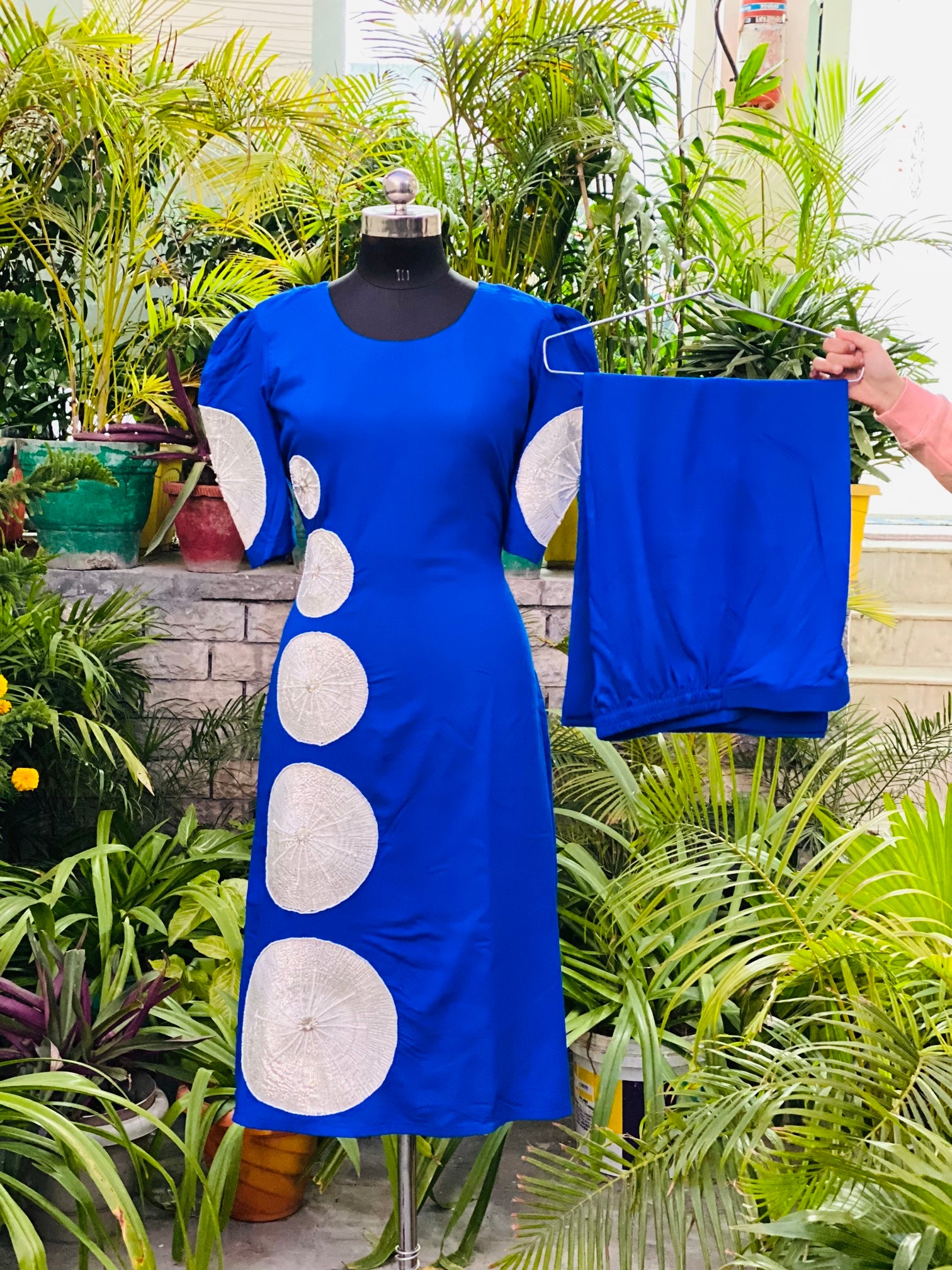 Blue Embroidered Rayon Cotton Suit with Palazzo