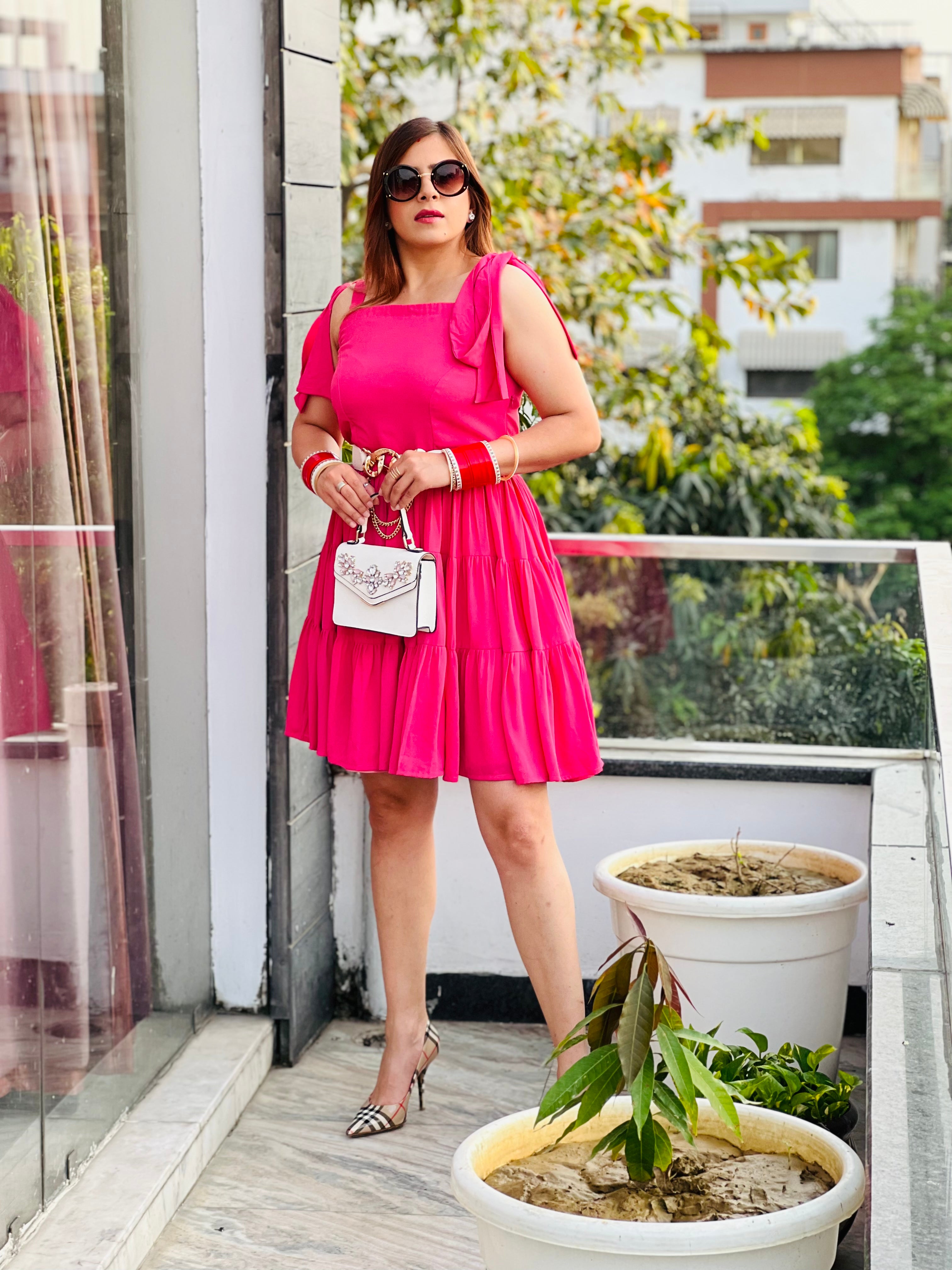 Carrot Pink Solid Dress | Designer Dress