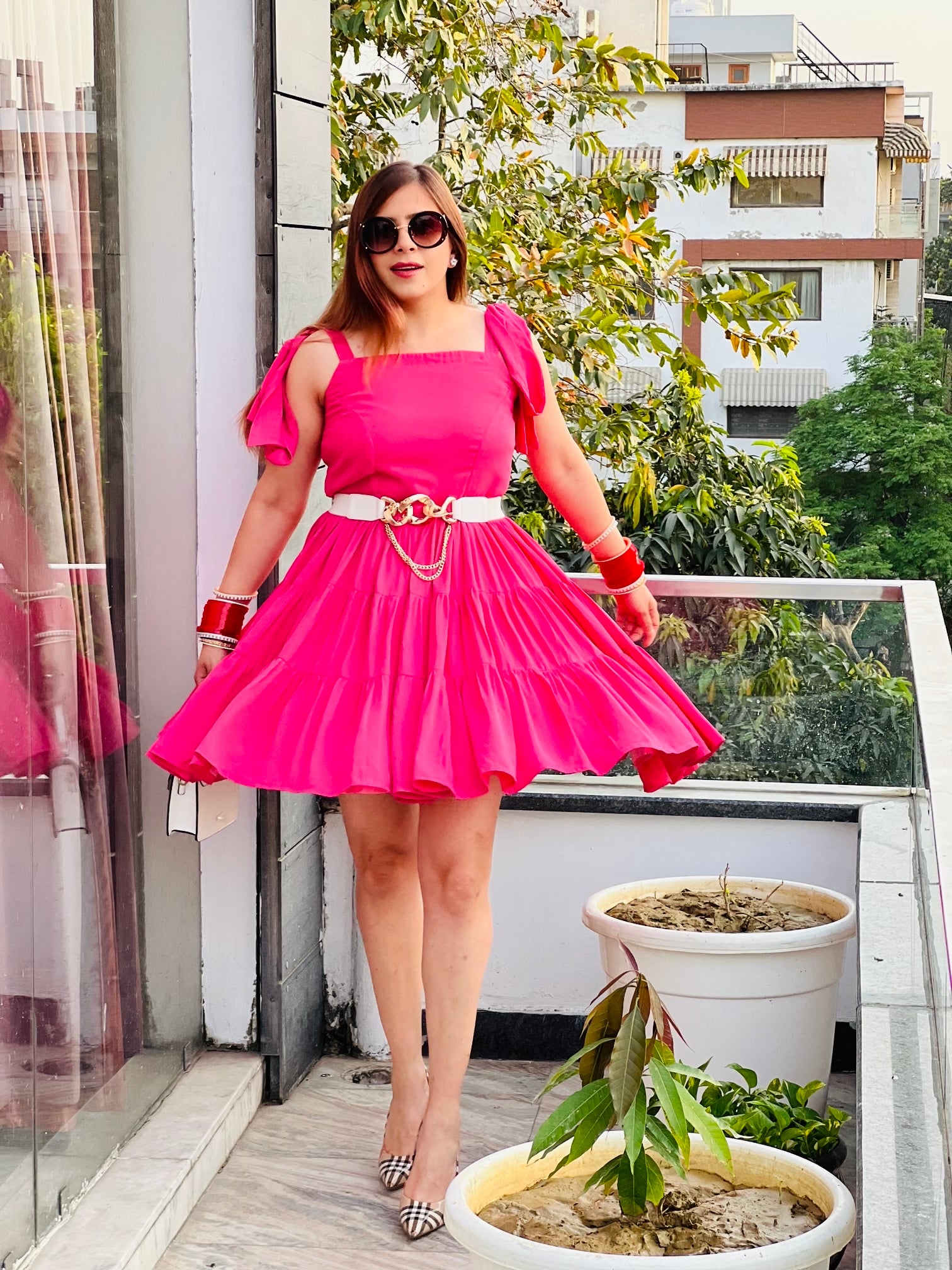 red dress pink shoes Bravo Glitter 11 Medium (D) Heel measures 2.5 Man made materials Non Red Dress Hot Pink Heels