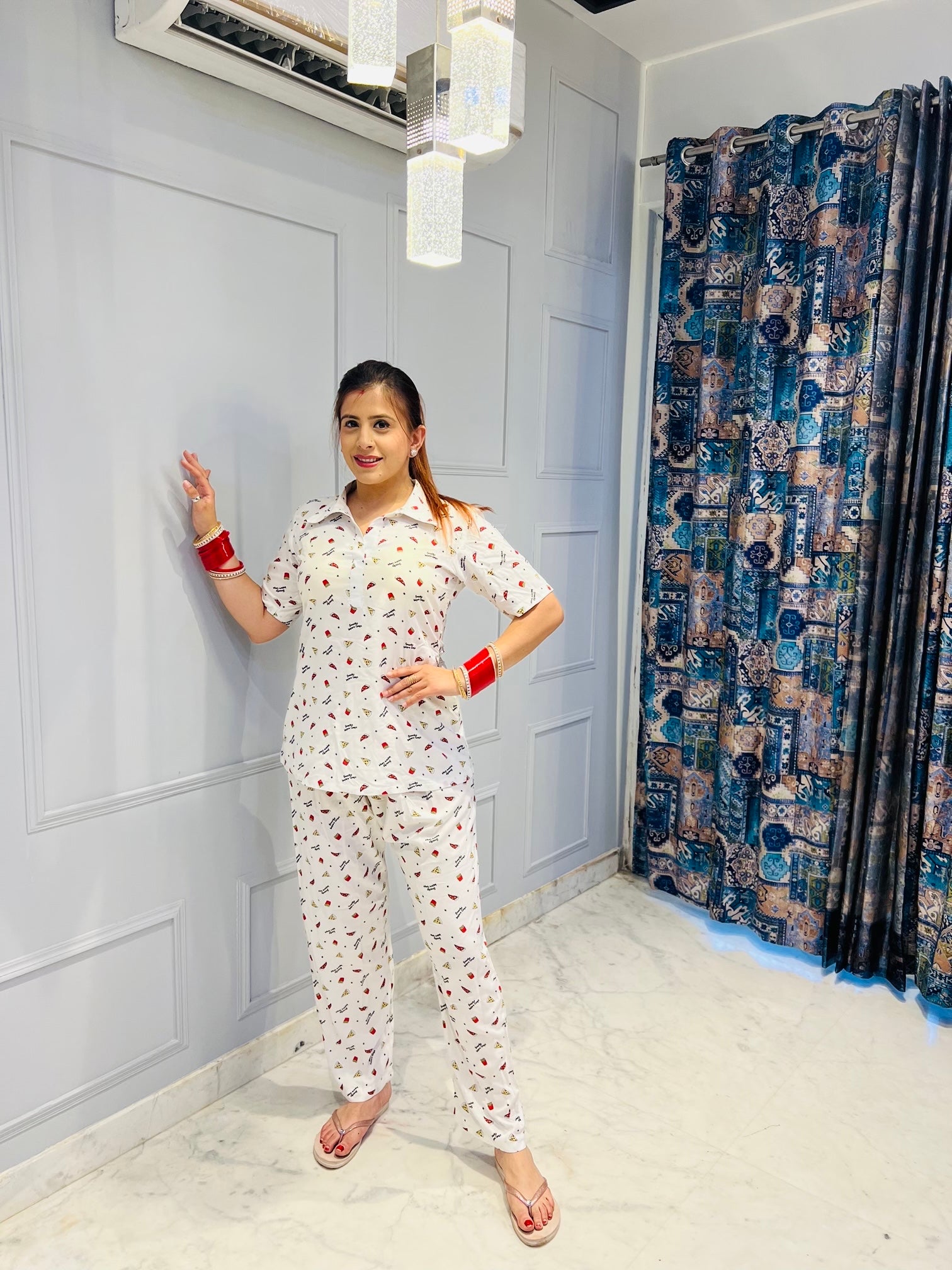 White Printed Night Suit