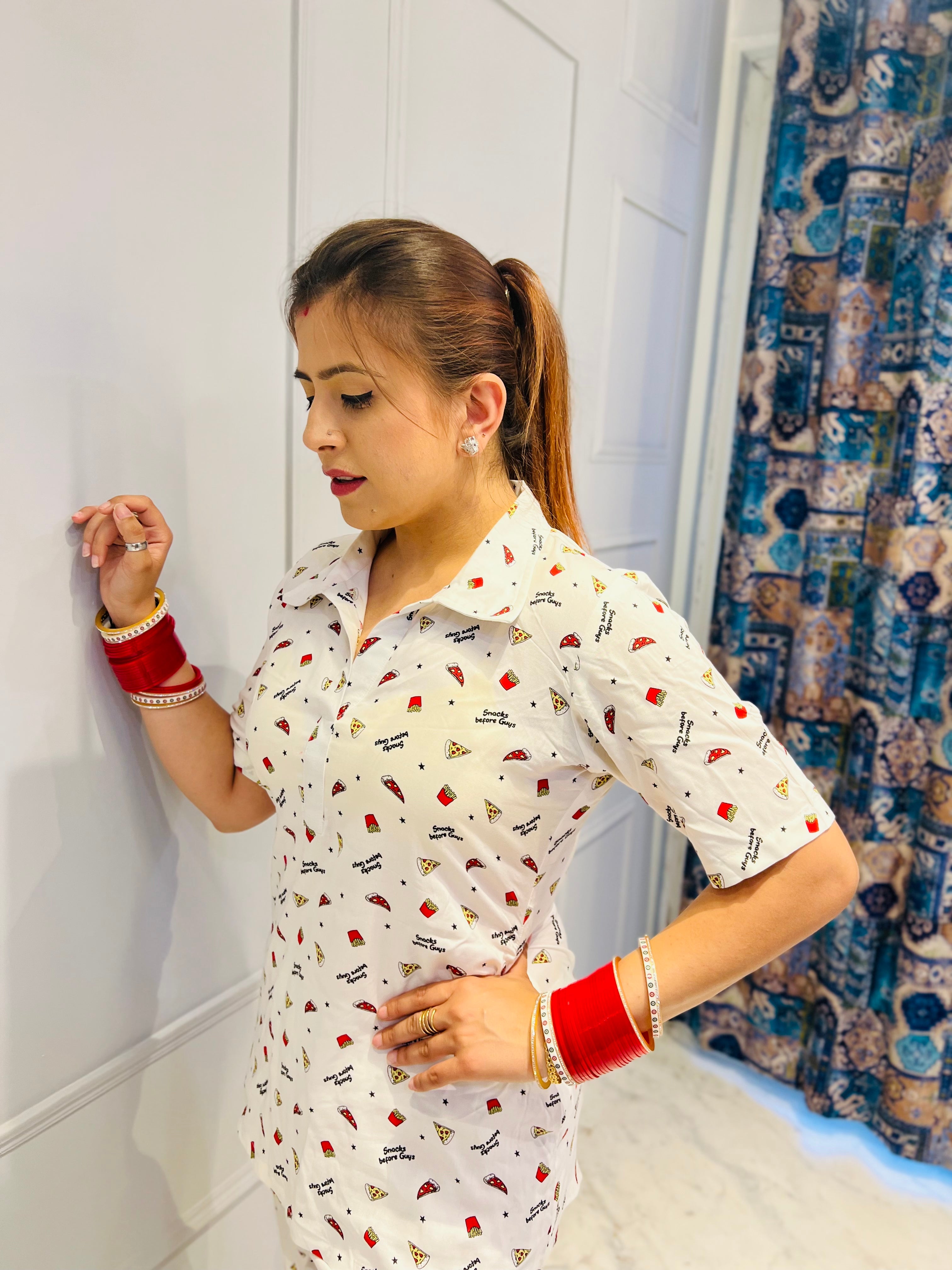 White Printed Night Suit