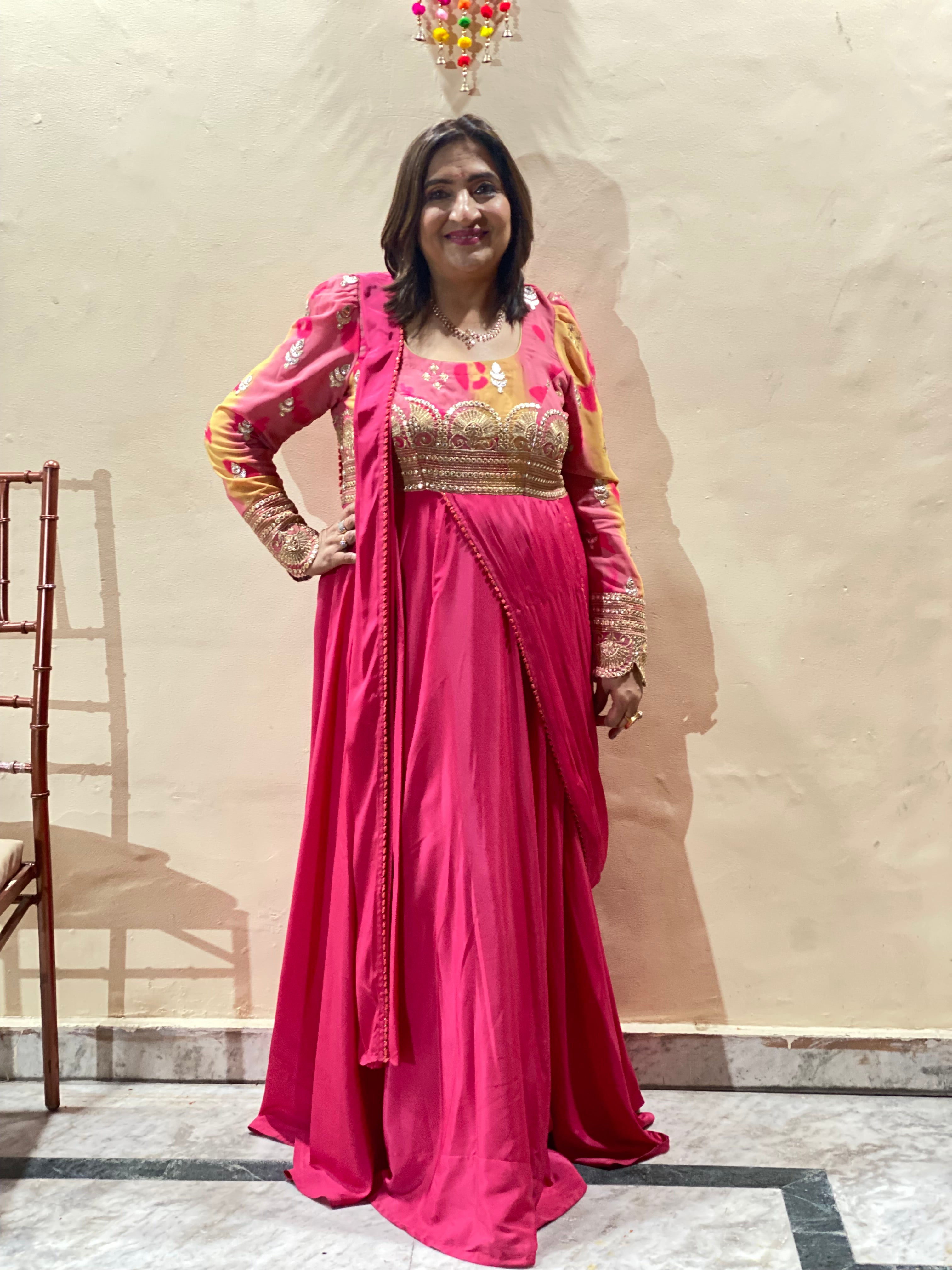 Carrot Pink Drape Saree