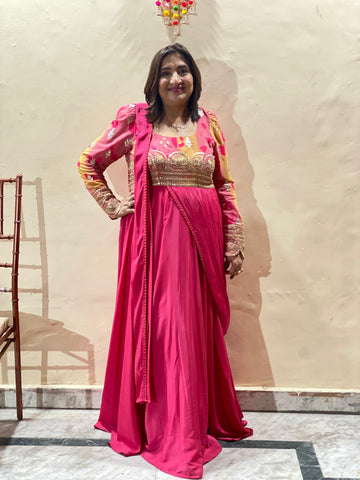 Carrot Pink Drape Saree