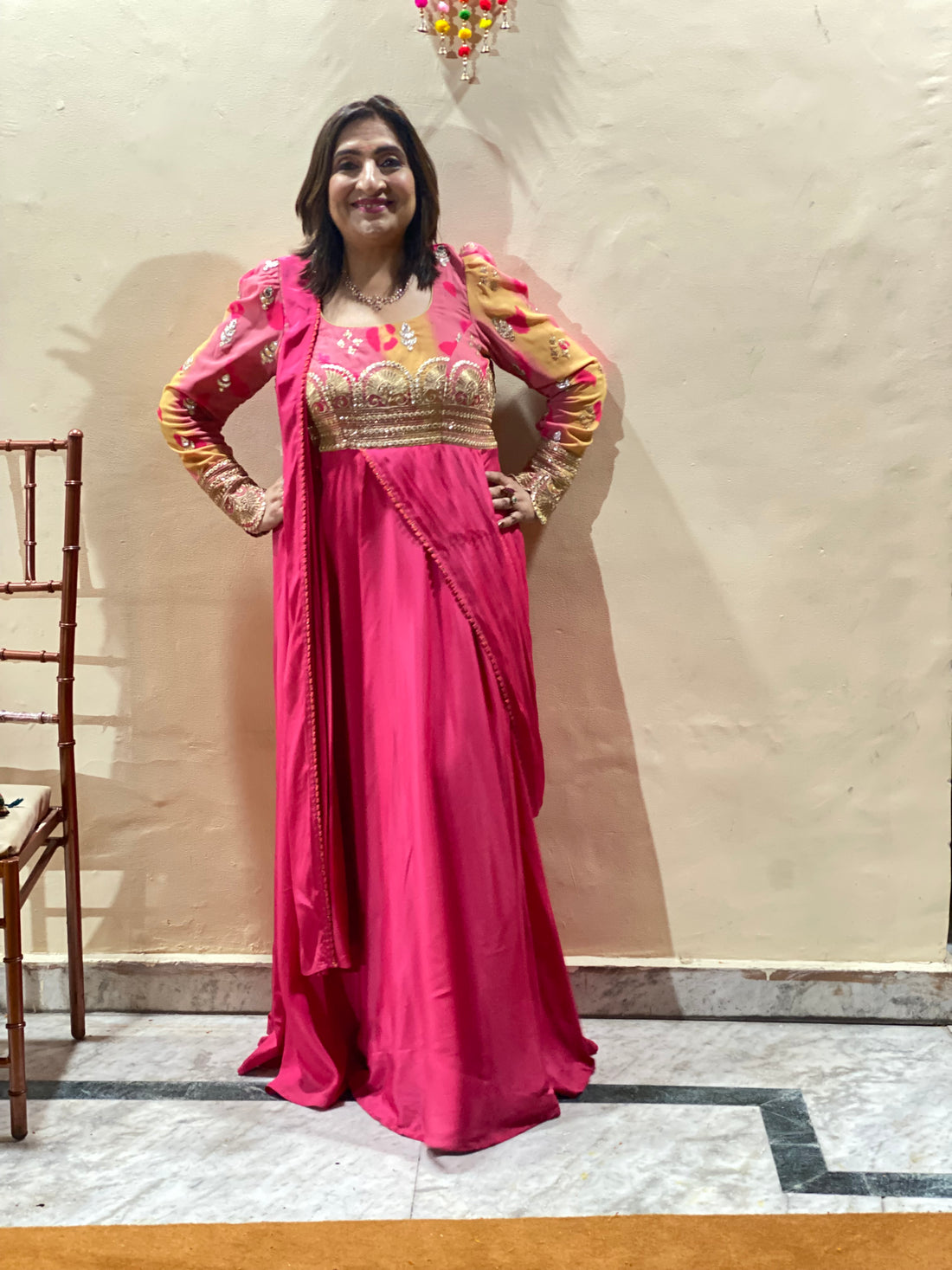 Carrot Pink Drape Saree