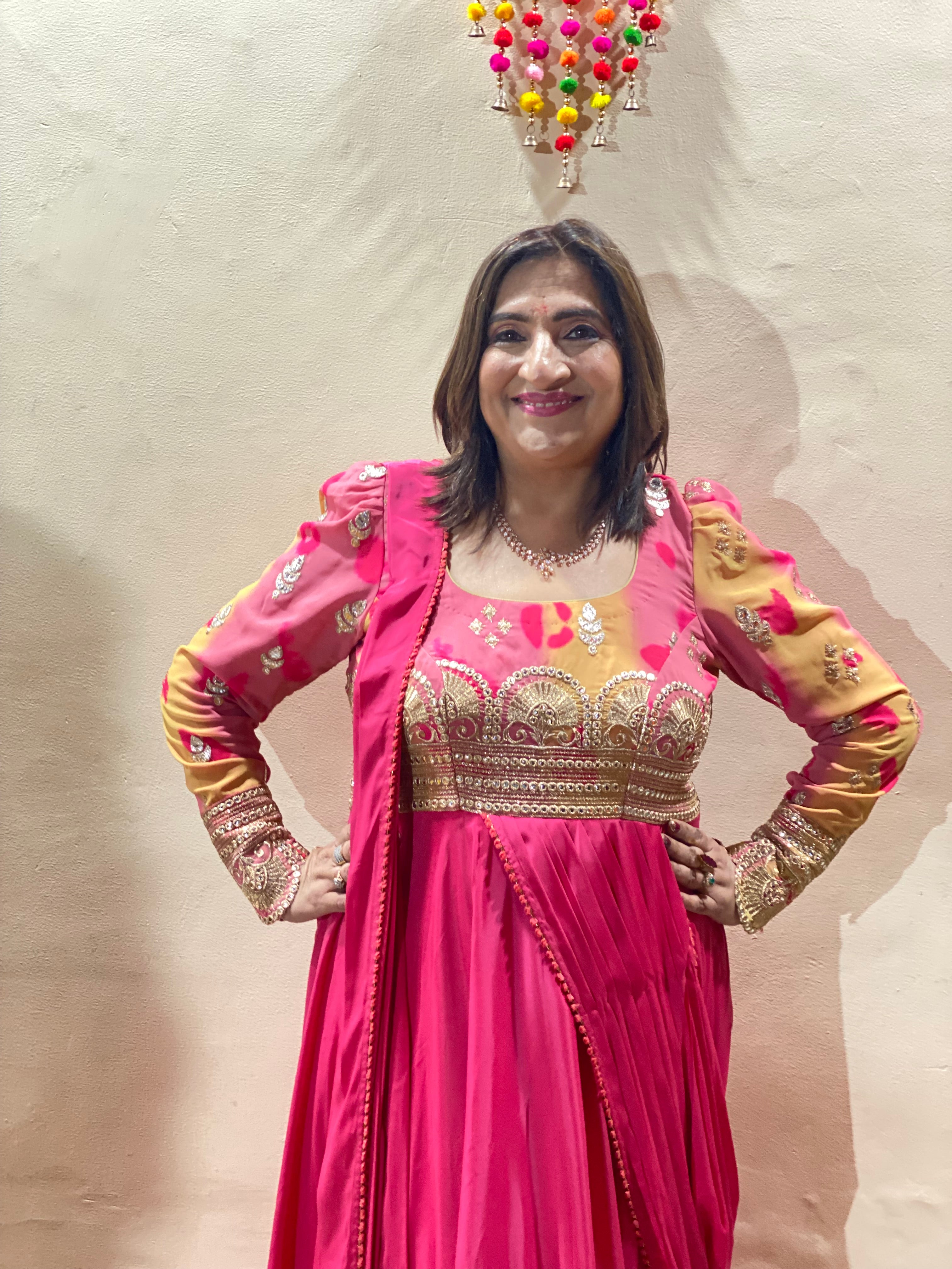 Carrot Pink Drape Saree