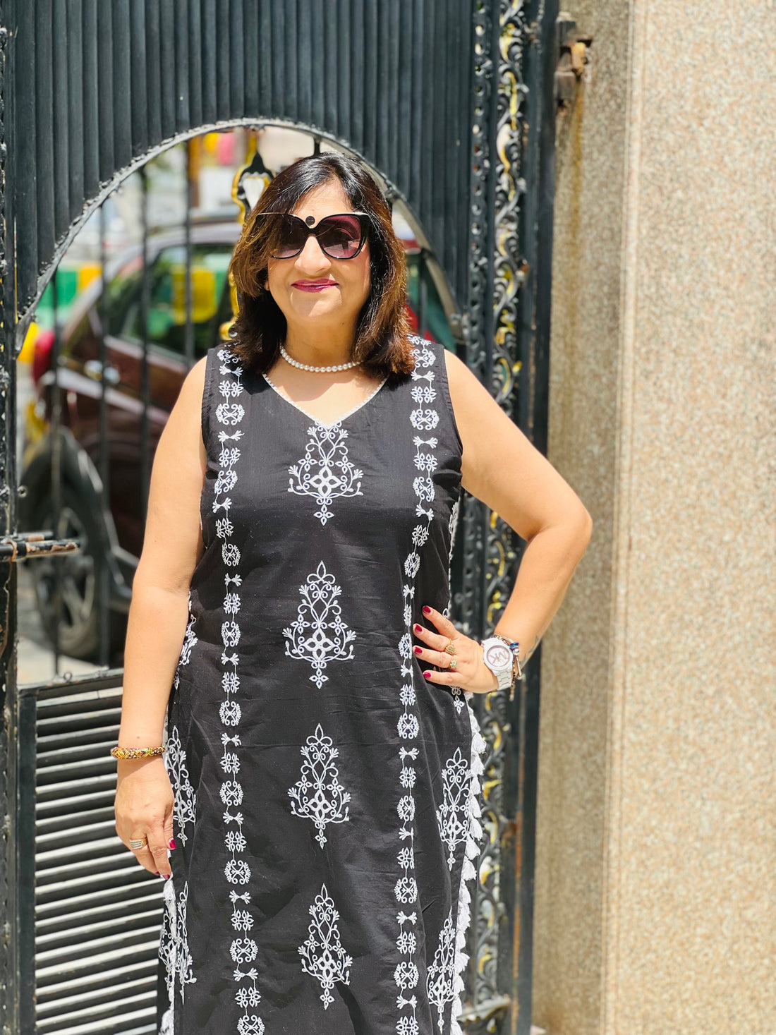 Black Cotton Embroidered Suit