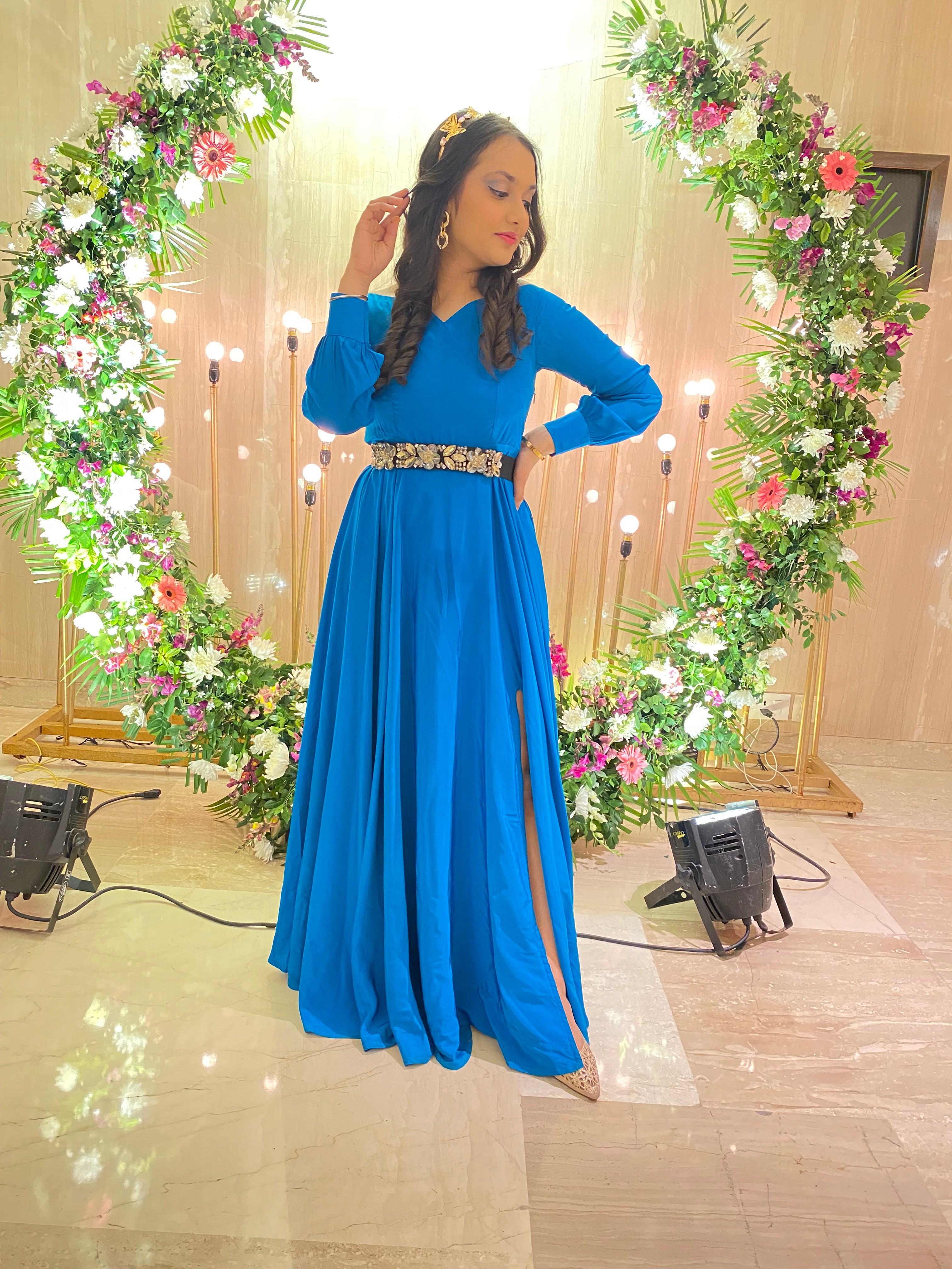 Royal Blue Slit Gown