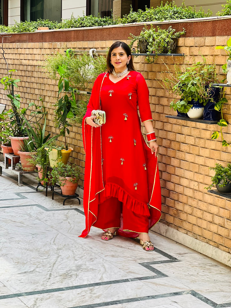 Red Hand Embroidered Suit