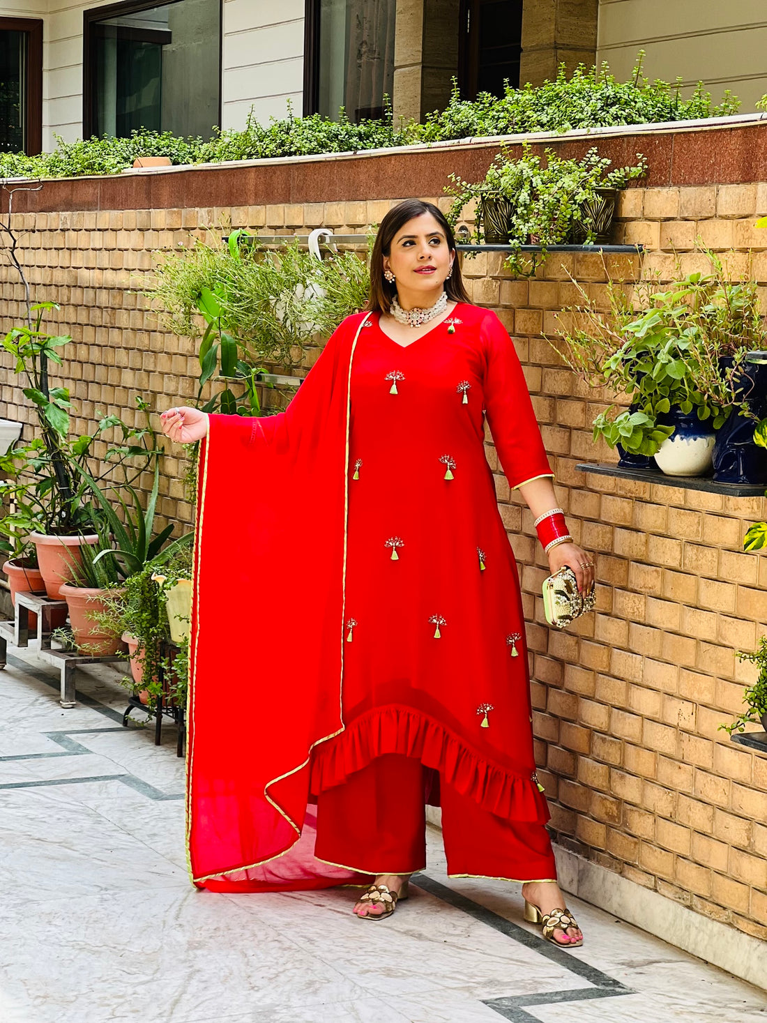 Red Hand Embroidered Suit