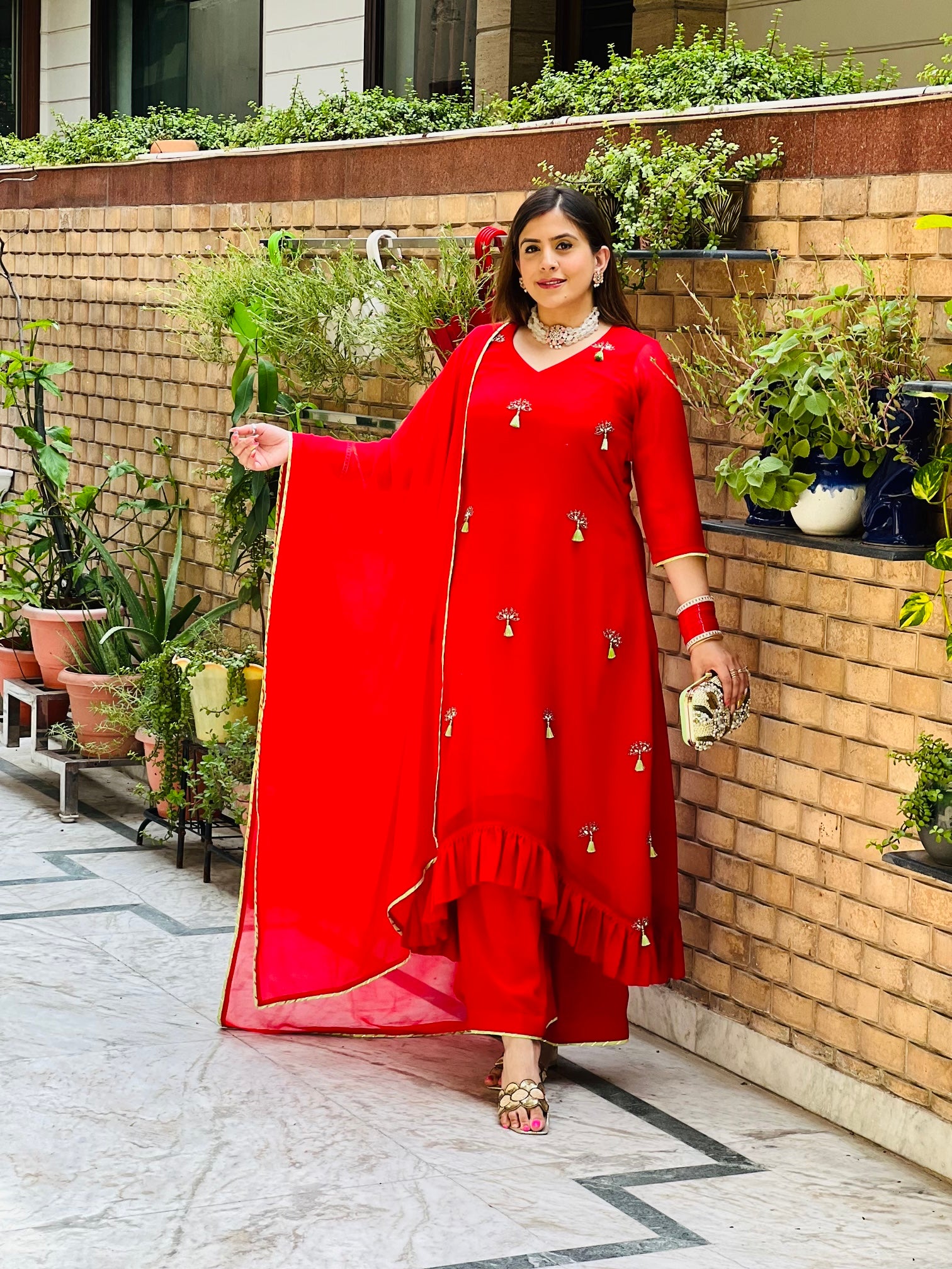 Red Hand Embroidered Suit