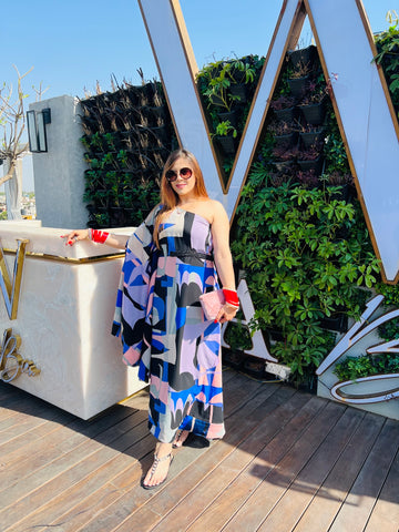 Multicolored Off Shoulder Kaftaan