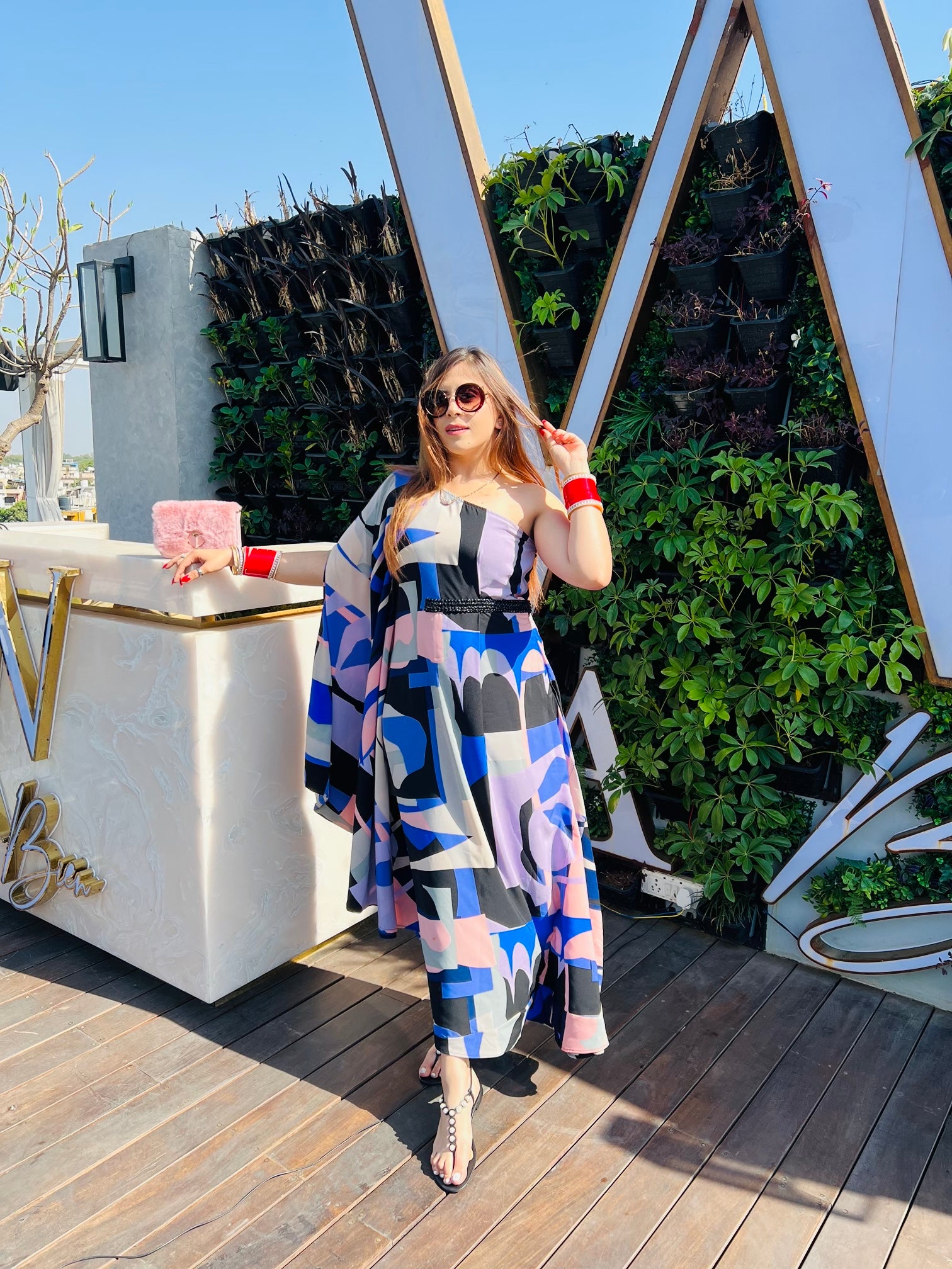 Multicolored Off Shoulder Kaftaan