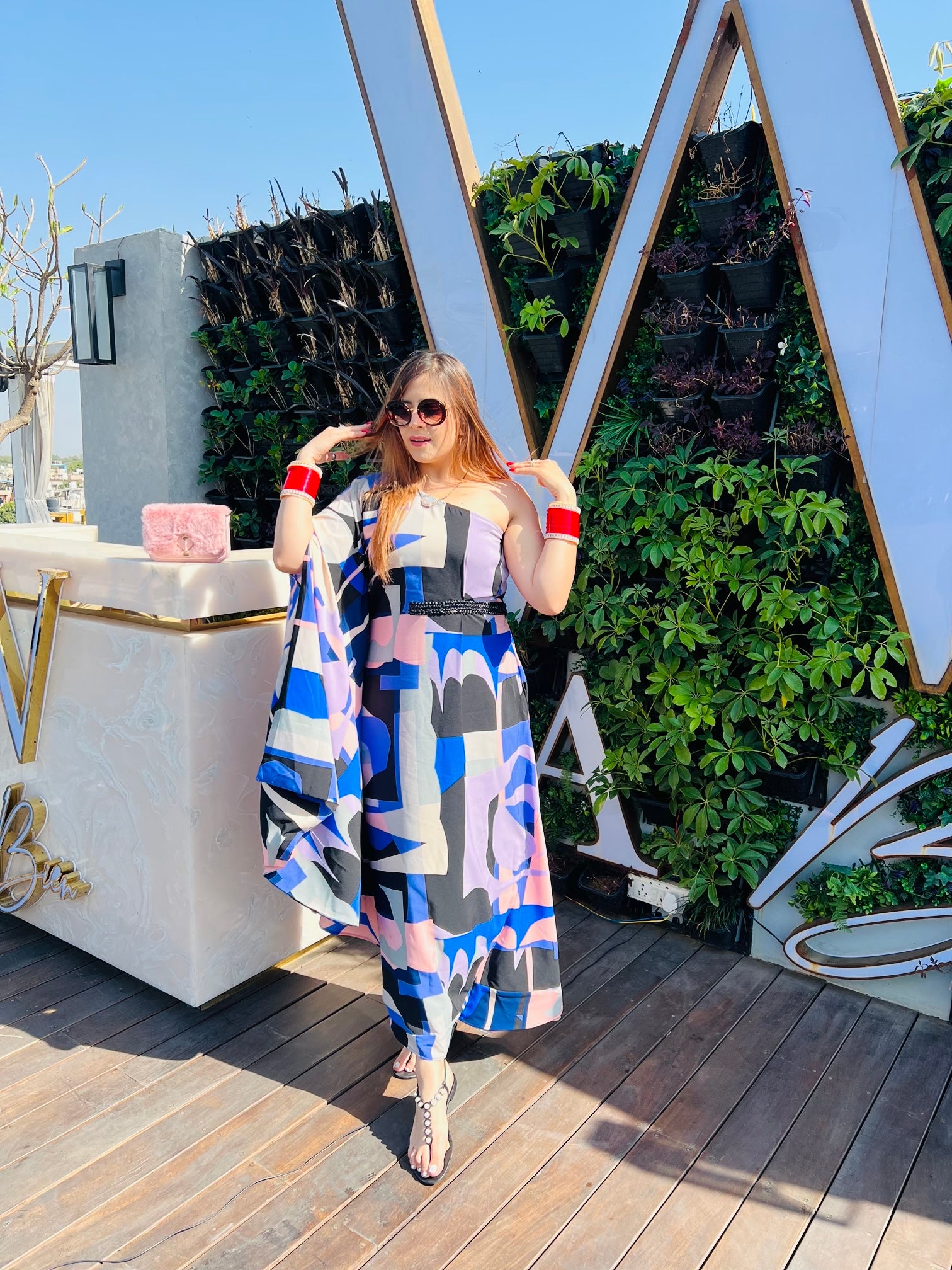 Multicolored Off Shoulder Kaftaan