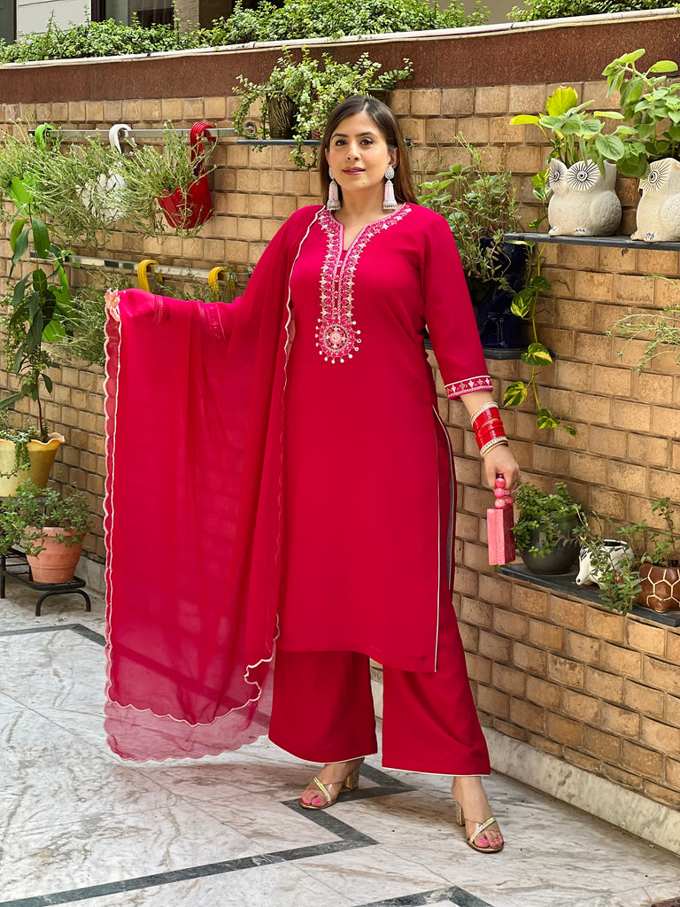 Hot Pink Embroidered Suit