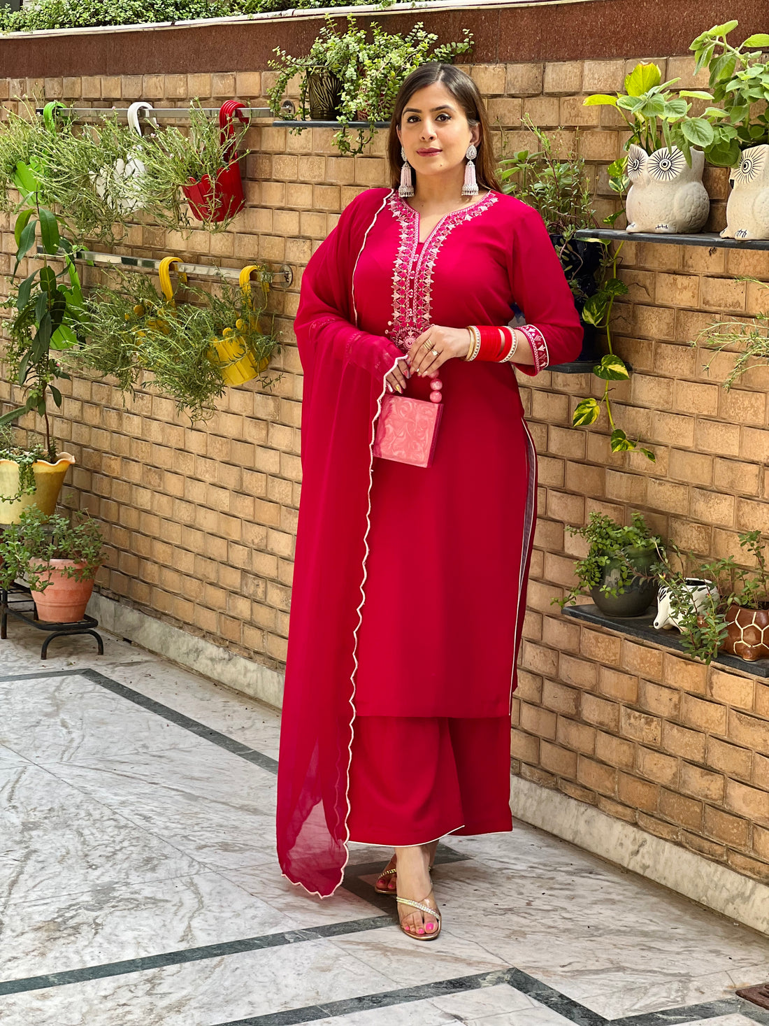 Hot Pink Embroidered Suit