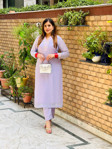 Lilac Embroidered Suit