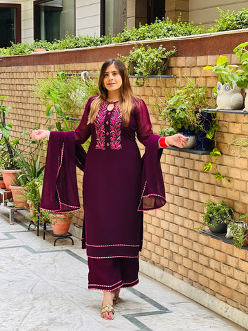 Wine Embroidered Suit