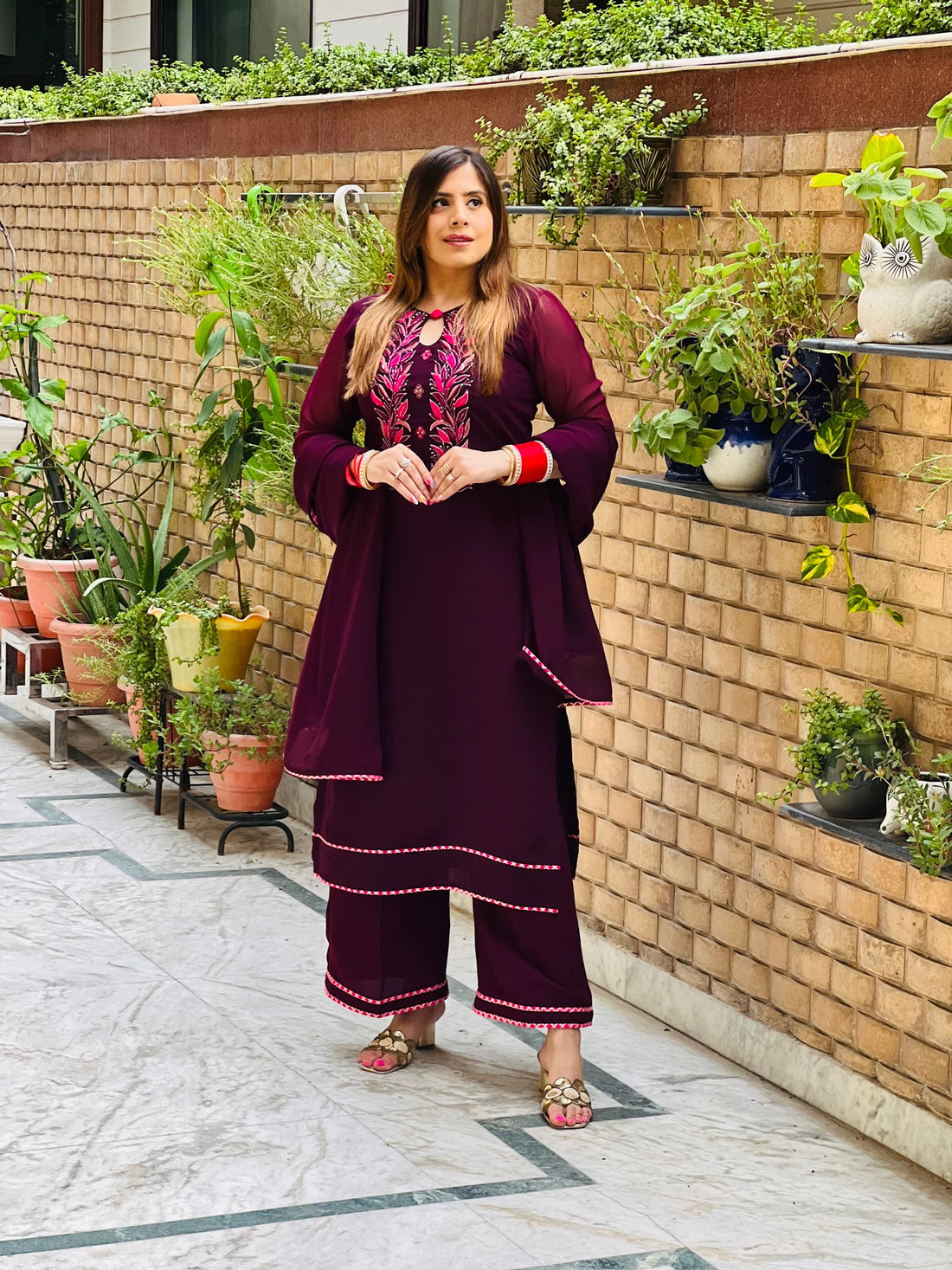 Wine Embroidered Suit