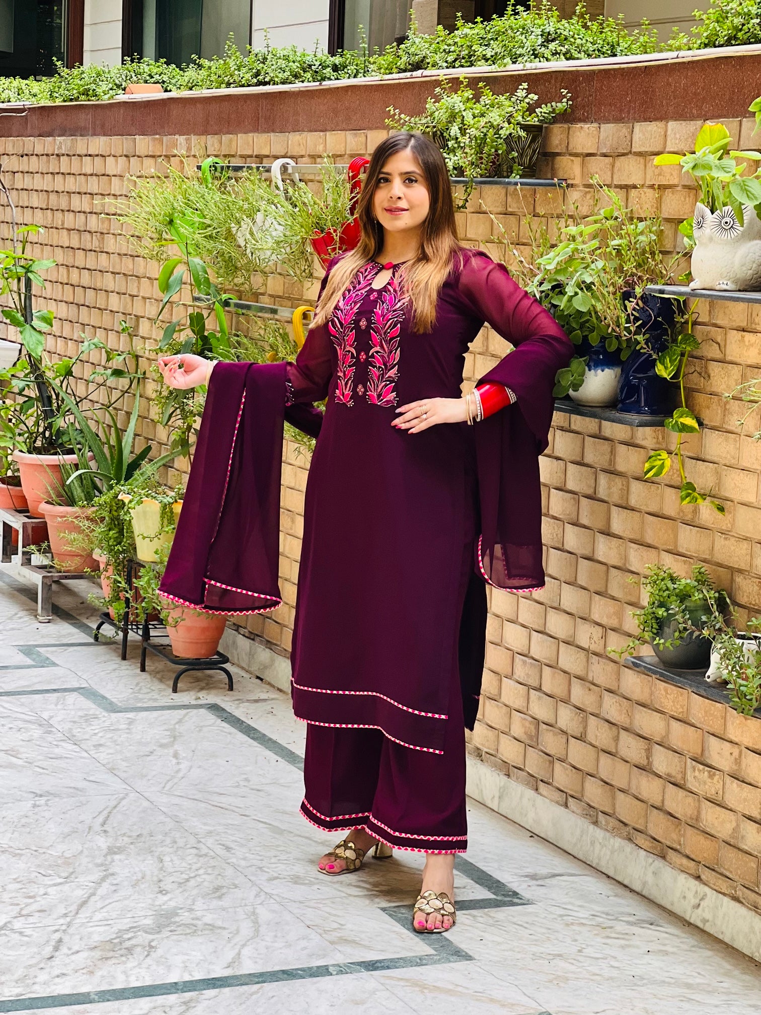 Wine Embroidered Suit